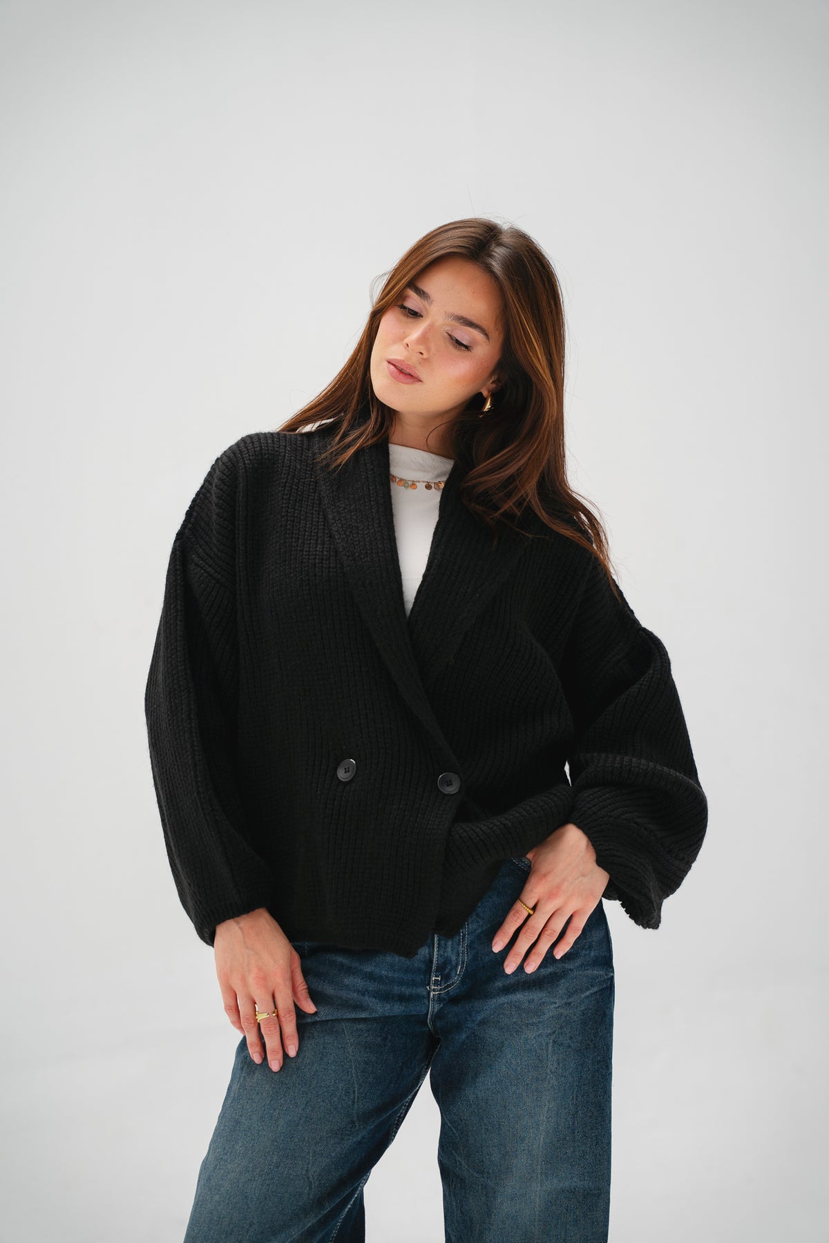 Cinnamon Knit Cardigan in Black