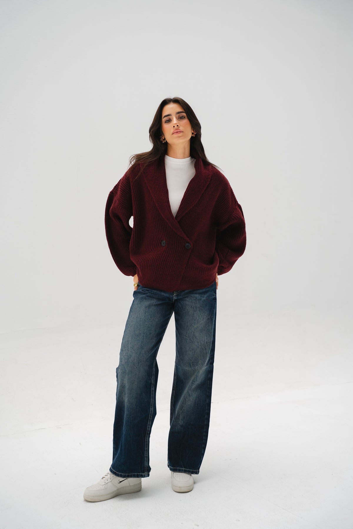 Cinnamon Knit Cardigan in Burgundy