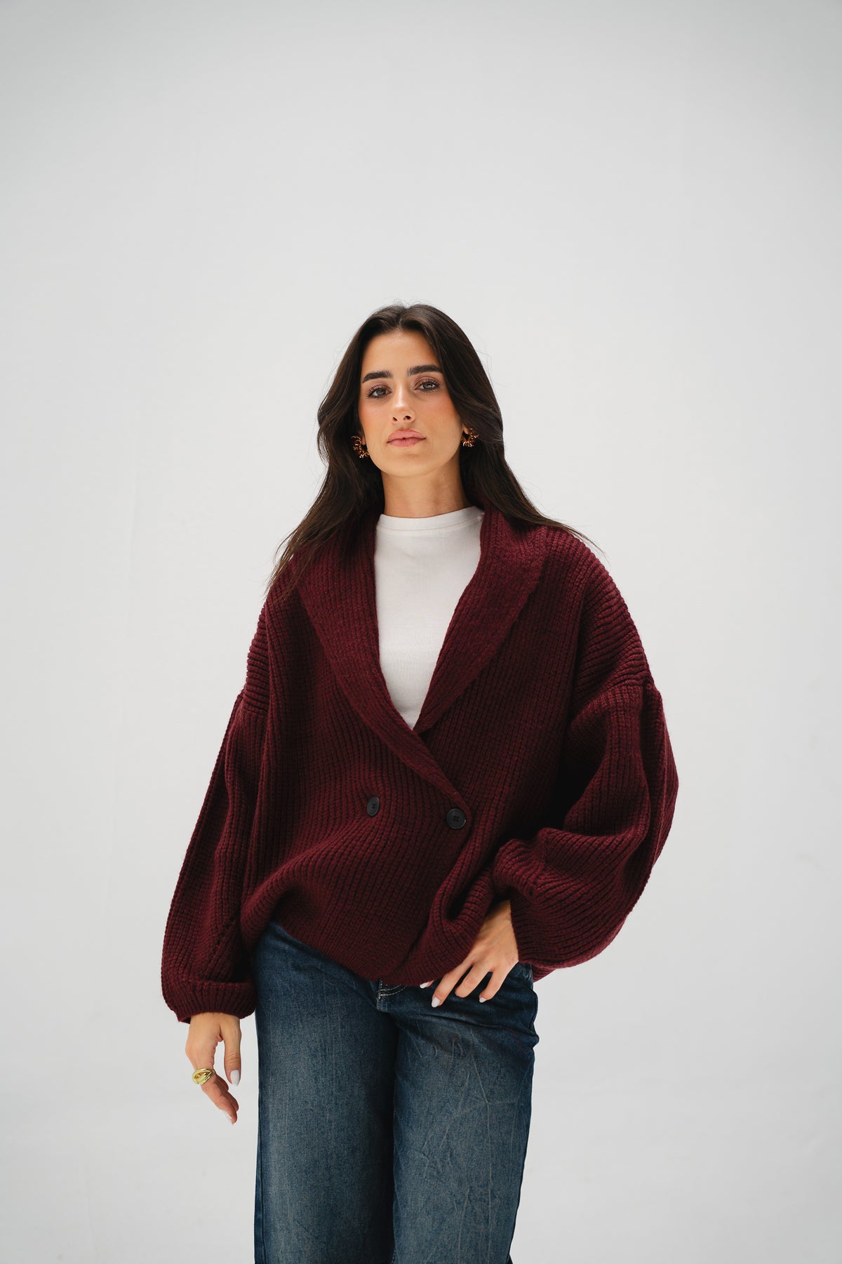 Cinnamon Knit Cardigan in Burgundy