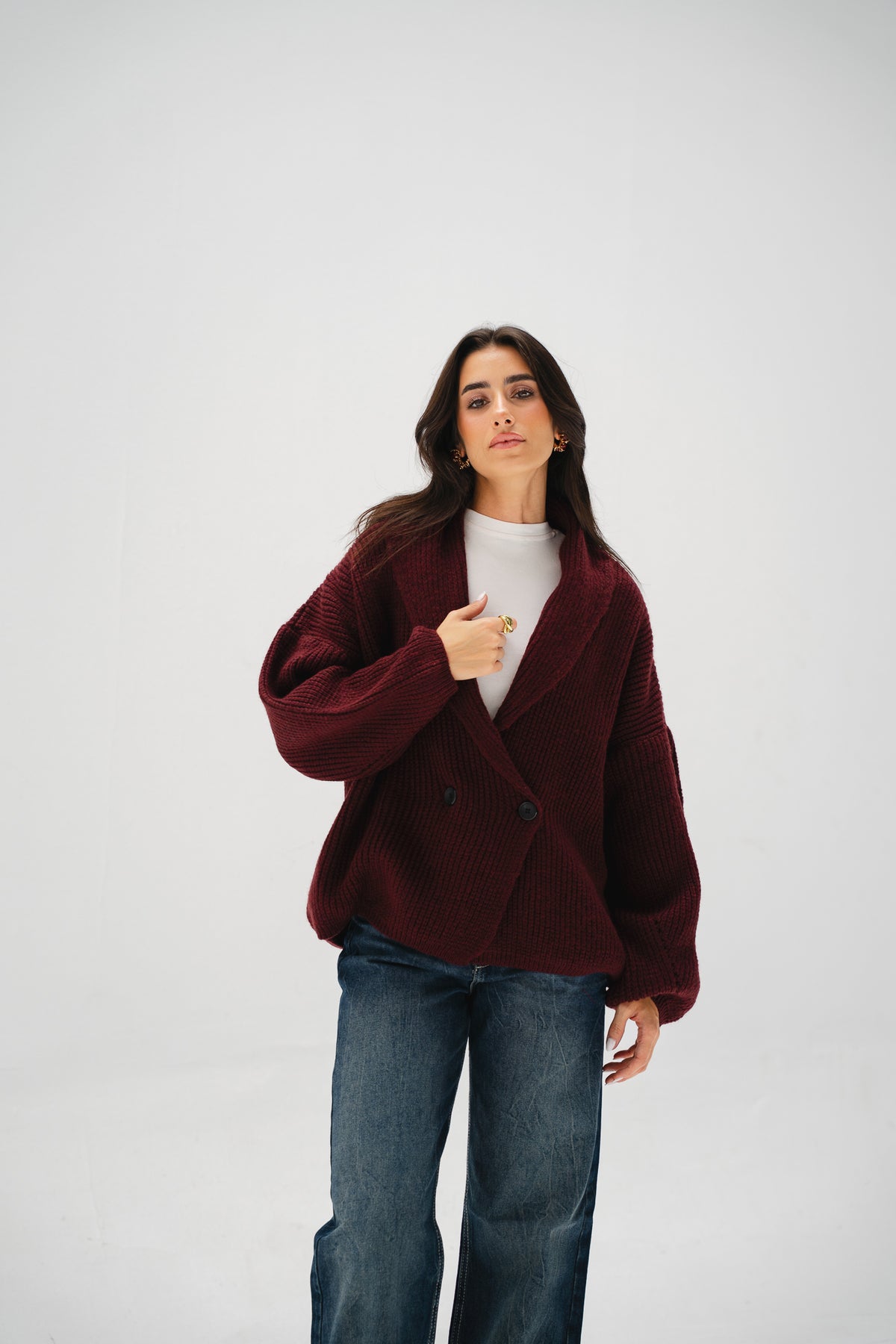 Cinnamon Knit Cardigan in Burgundy
