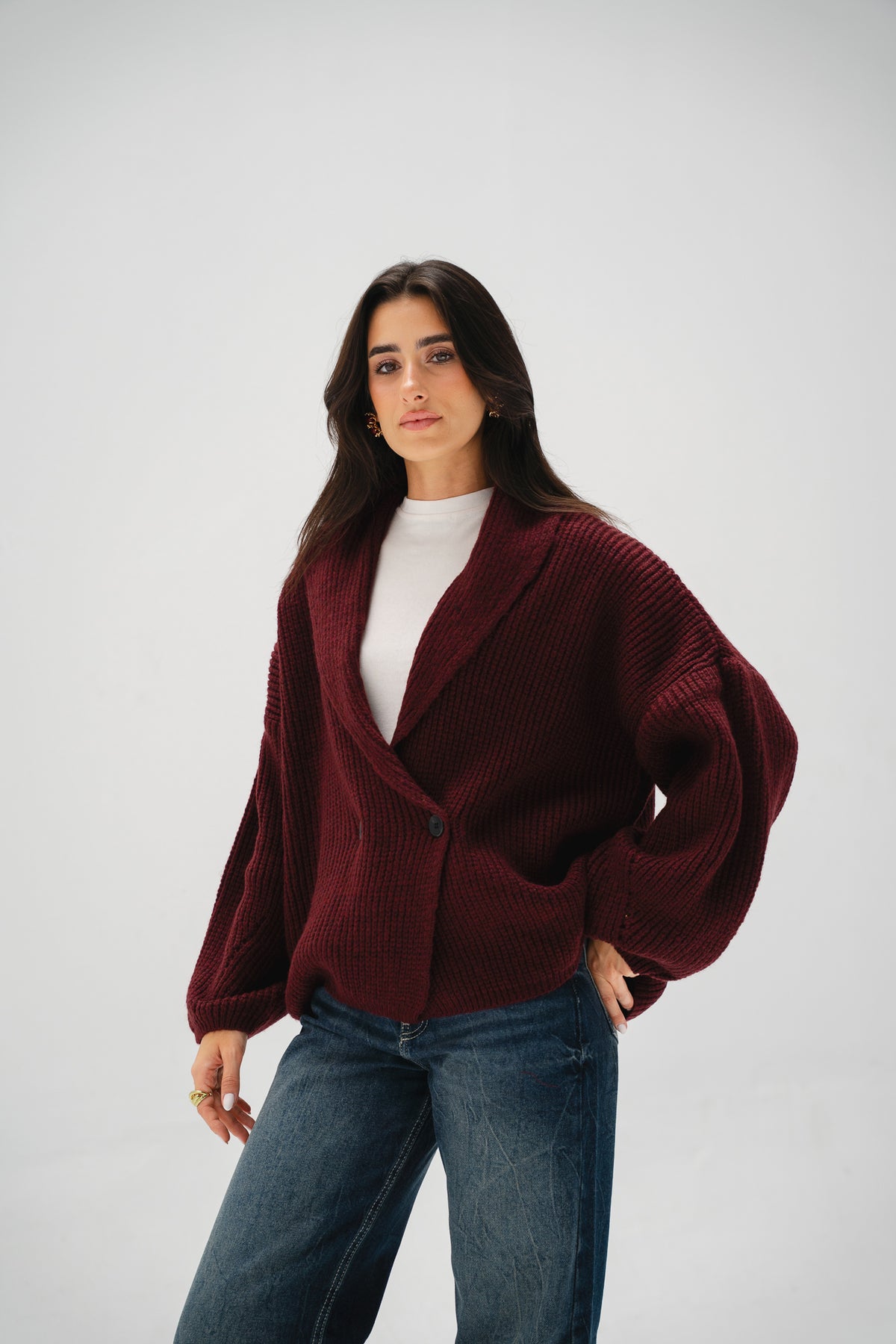 Cinnamon Knit Cardigan in Burgundy