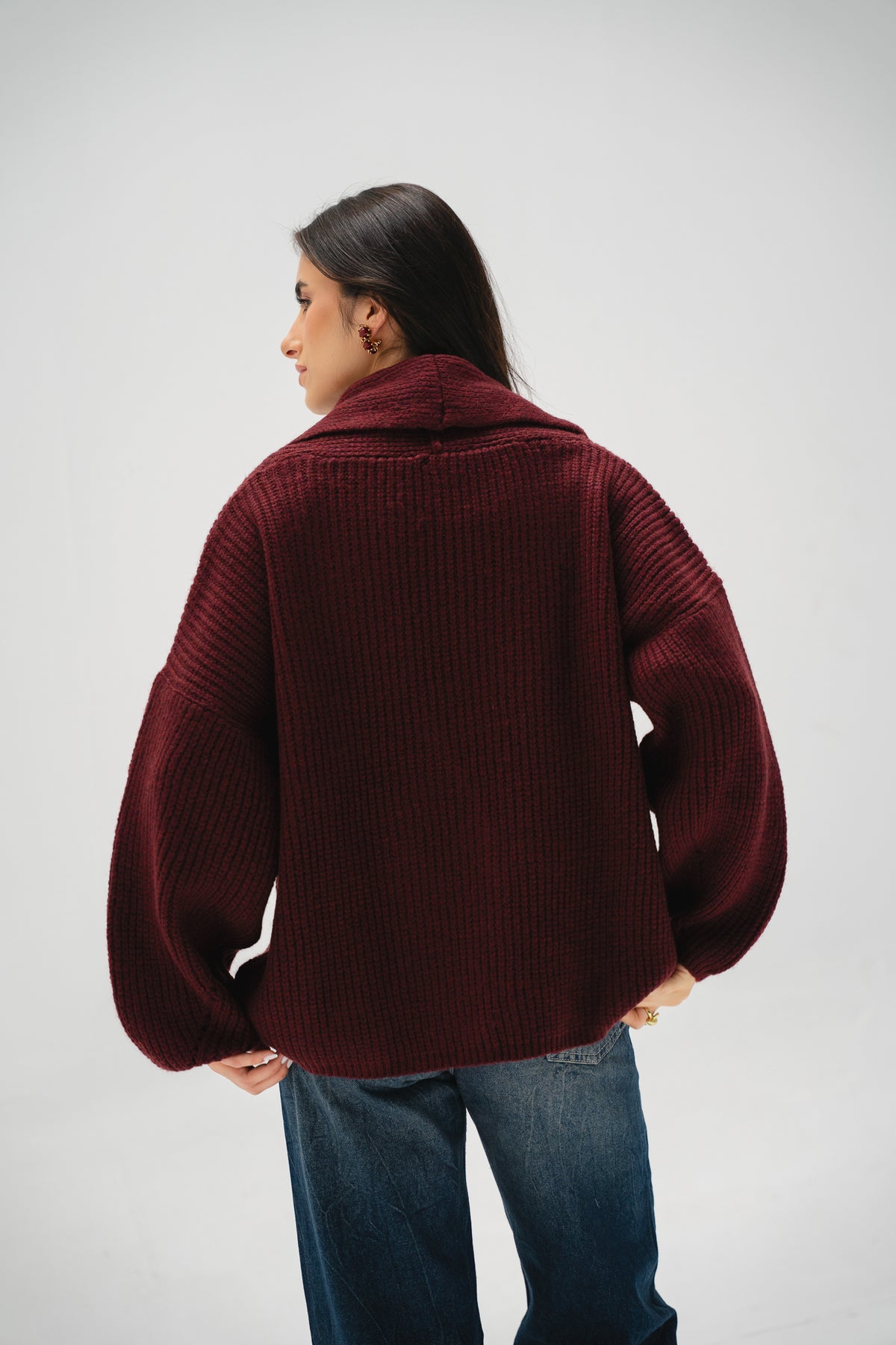 Cinnamon Knit Cardigan in Burgundy
