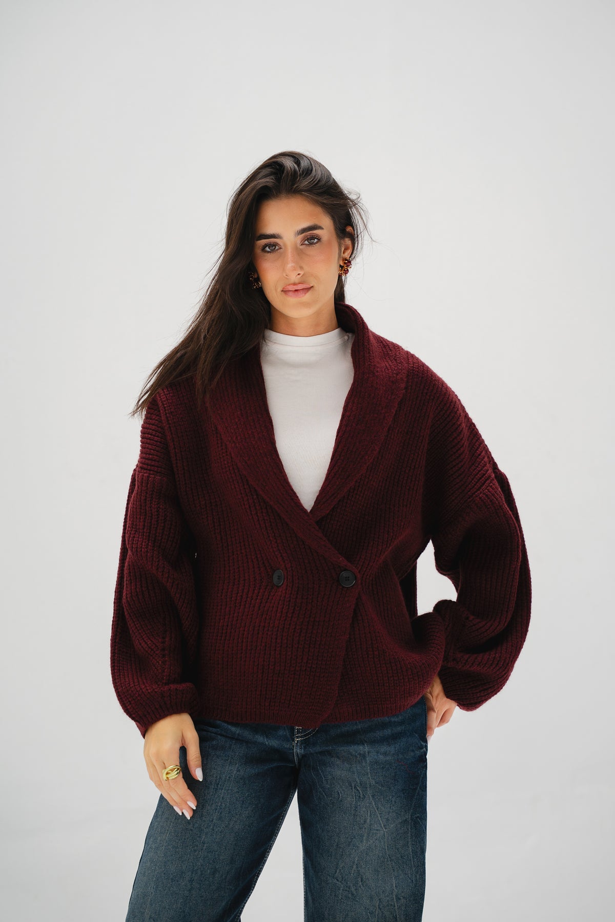 Cinnamon Knit Cardigan in Burgundy