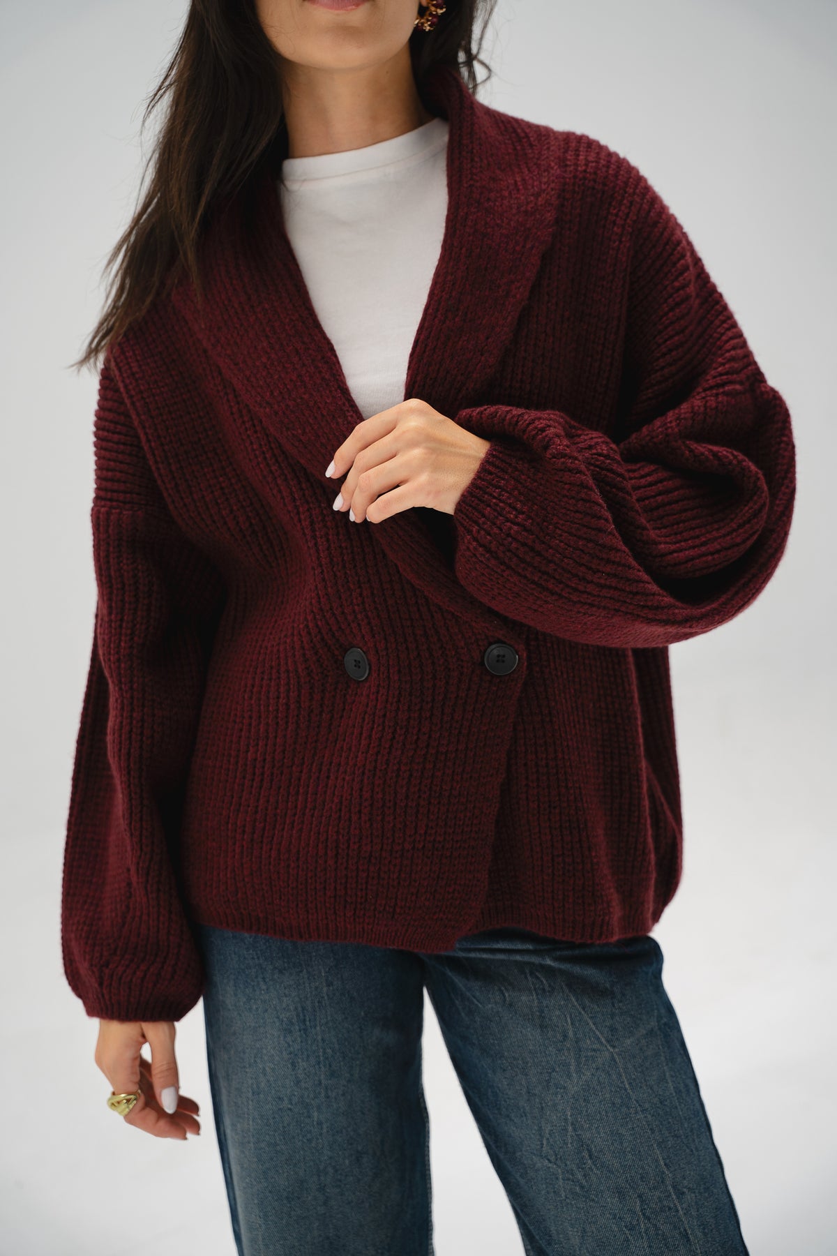 Cinnamon Knit Cardigan in Burgundy