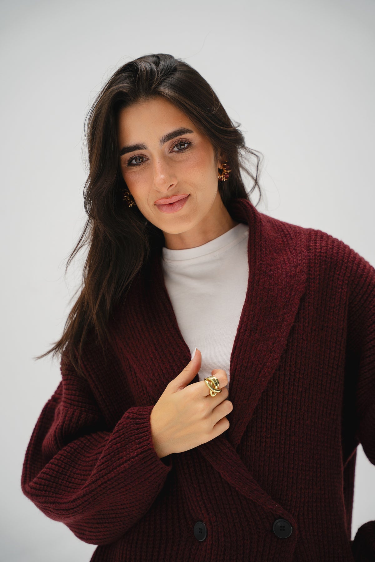 Cinnamon Knit Cardigan in Burgundy