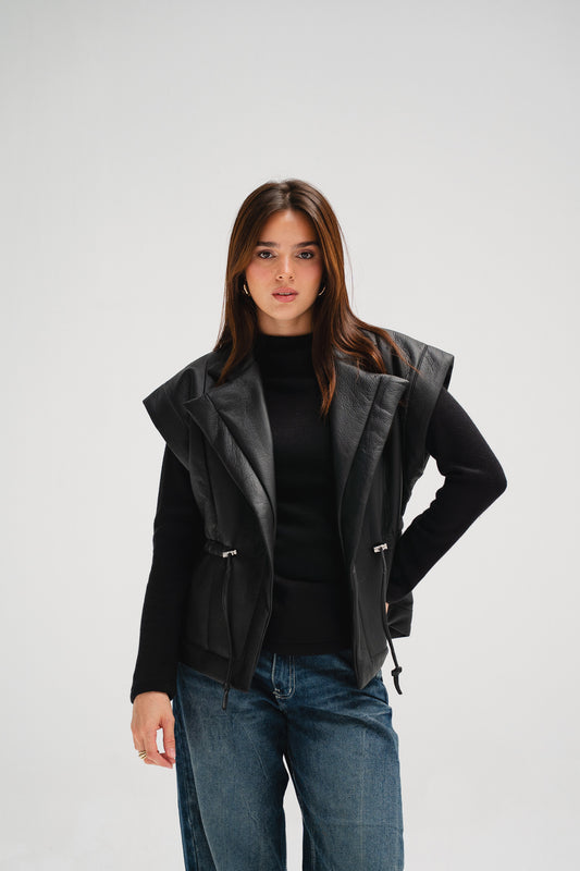 Downtown Leather Vest in Black
