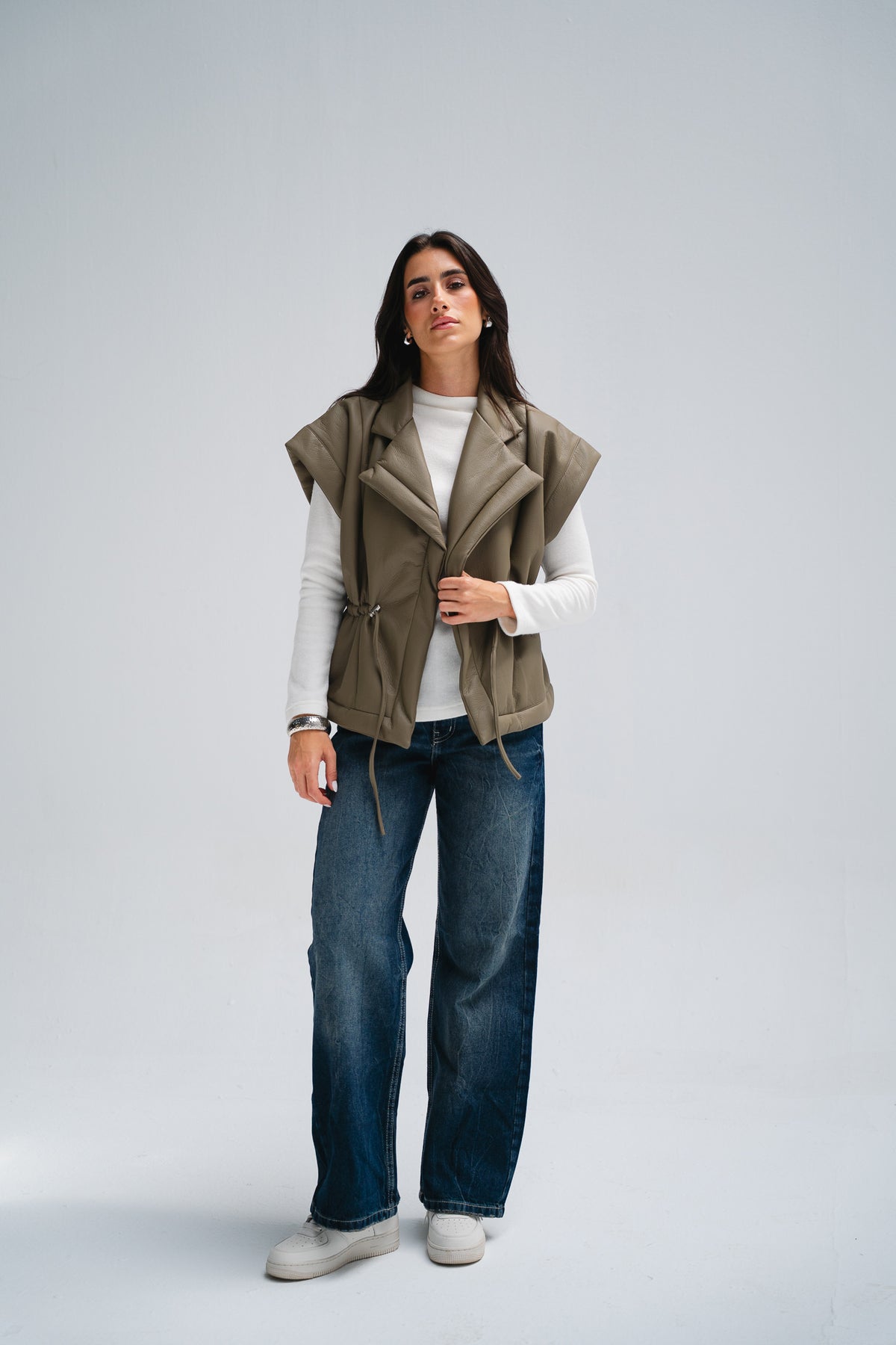 Downtown Leather Vest in Taupe