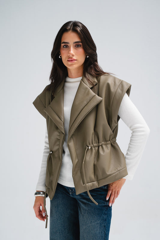 Downtown Leather Vest in Taupe
