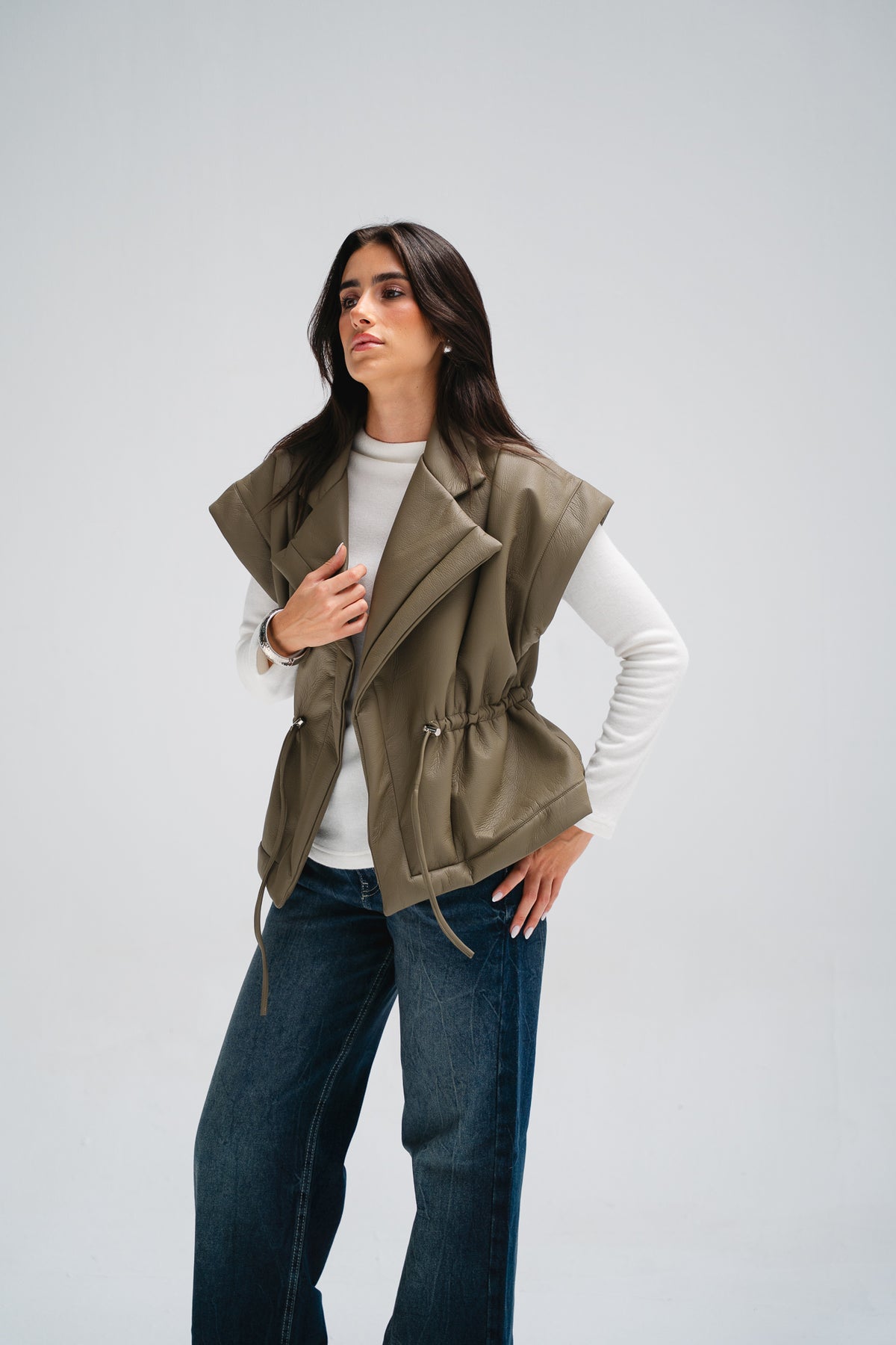 Downtown Leather Vest in Taupe