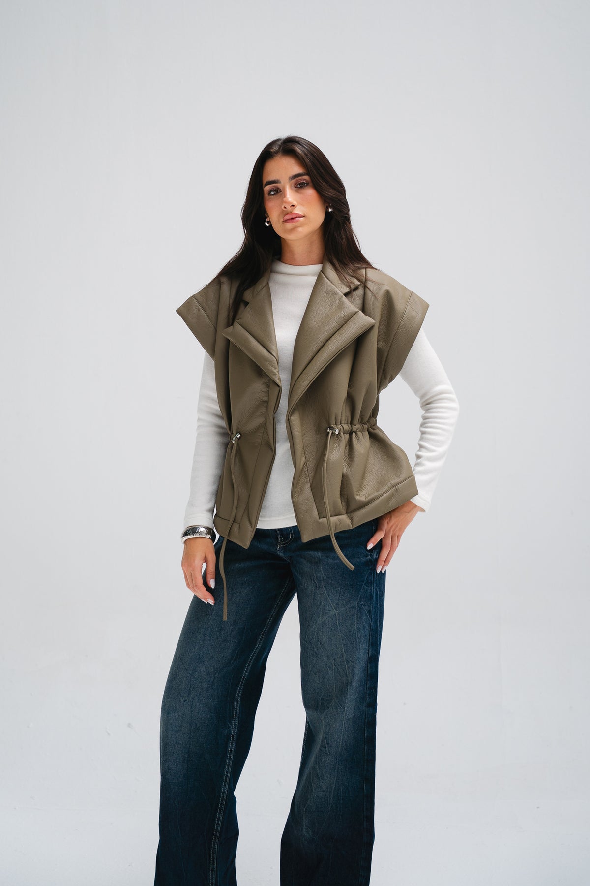 Downtown Leather Vest in Taupe