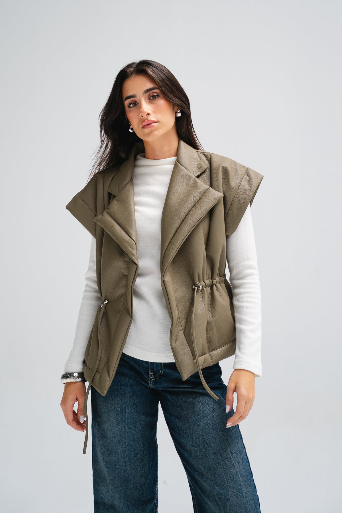 Downtown Leather Vest in Taupe