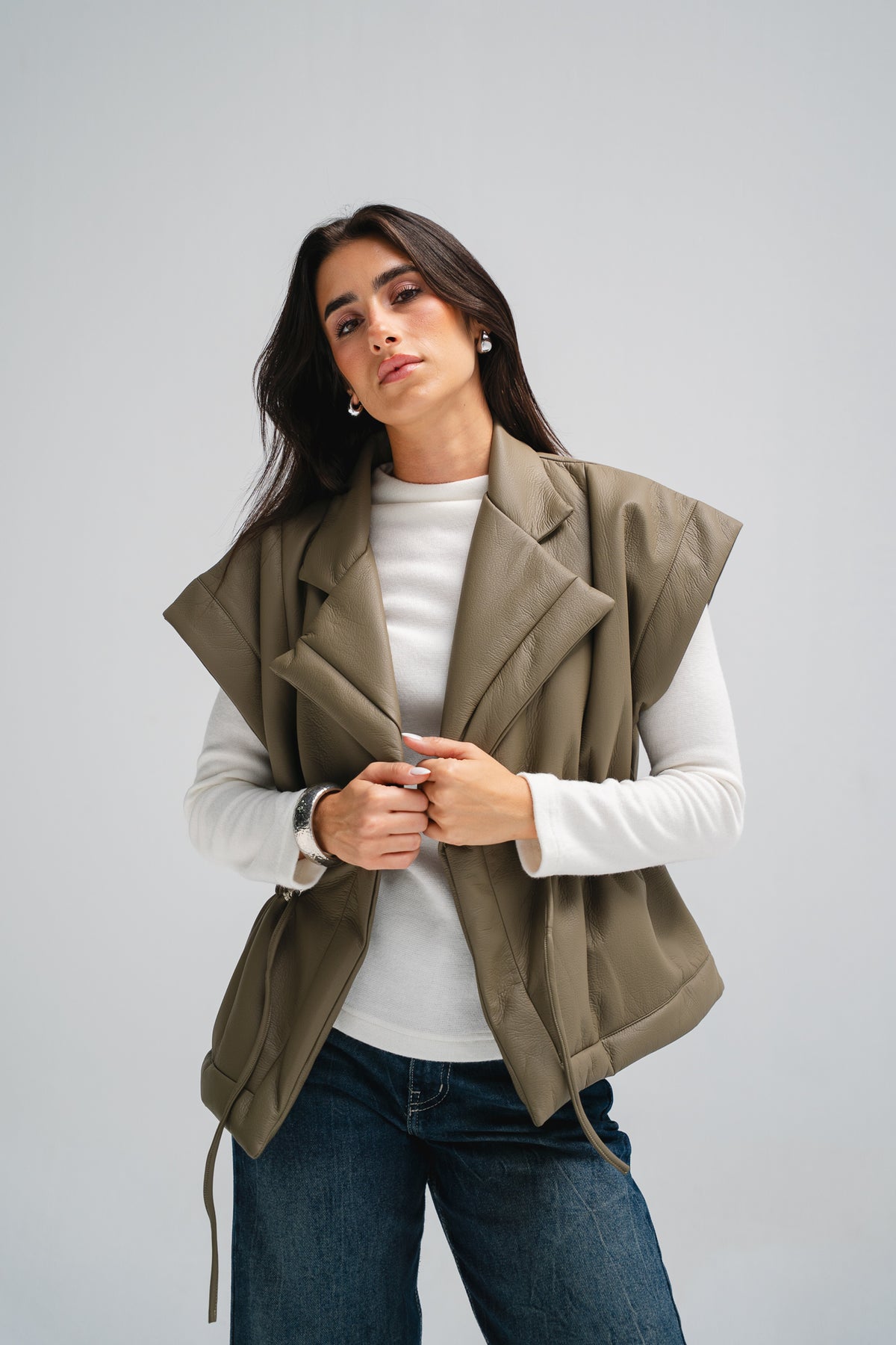 Downtown Leather Vest in Taupe