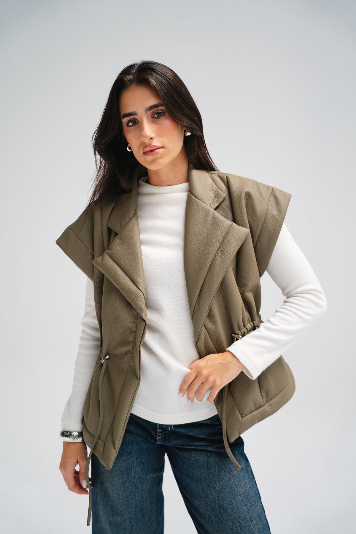 Downtown Leather Vest in Taupe