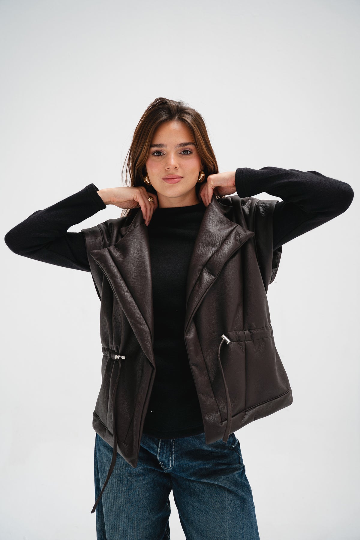 Downtown Leather Vest in Brown