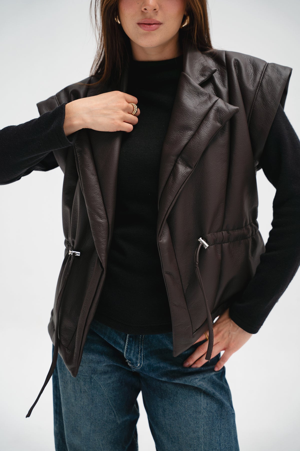 Downtown Leather Vest in Brown
