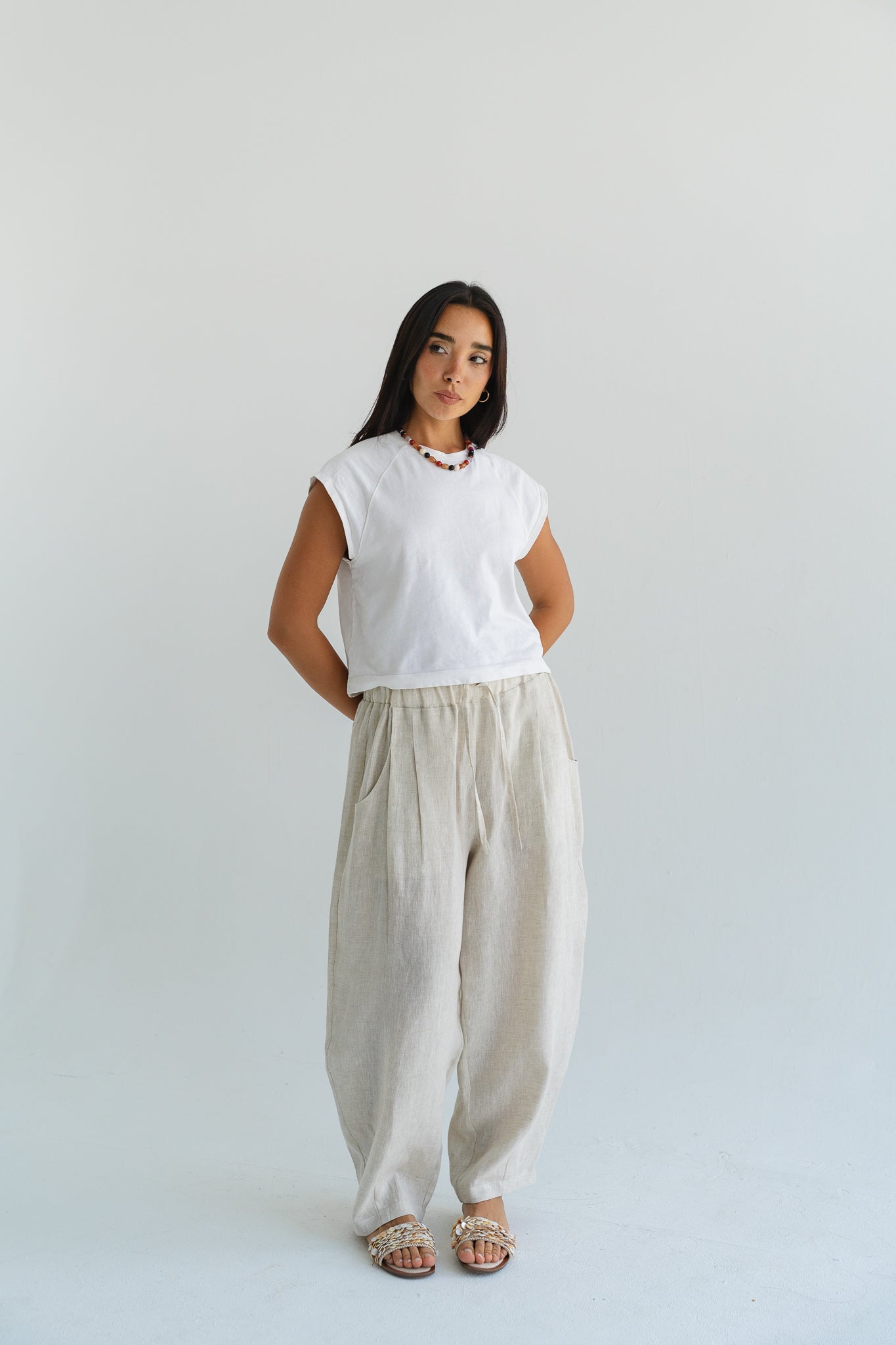 Balloon Linen Pants in Beige