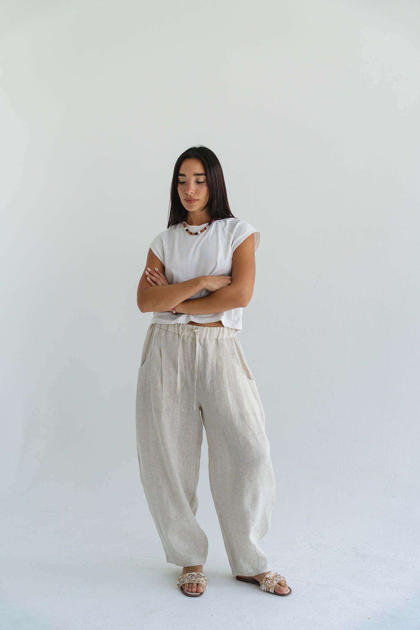 Balloon Linen Pants in Beige