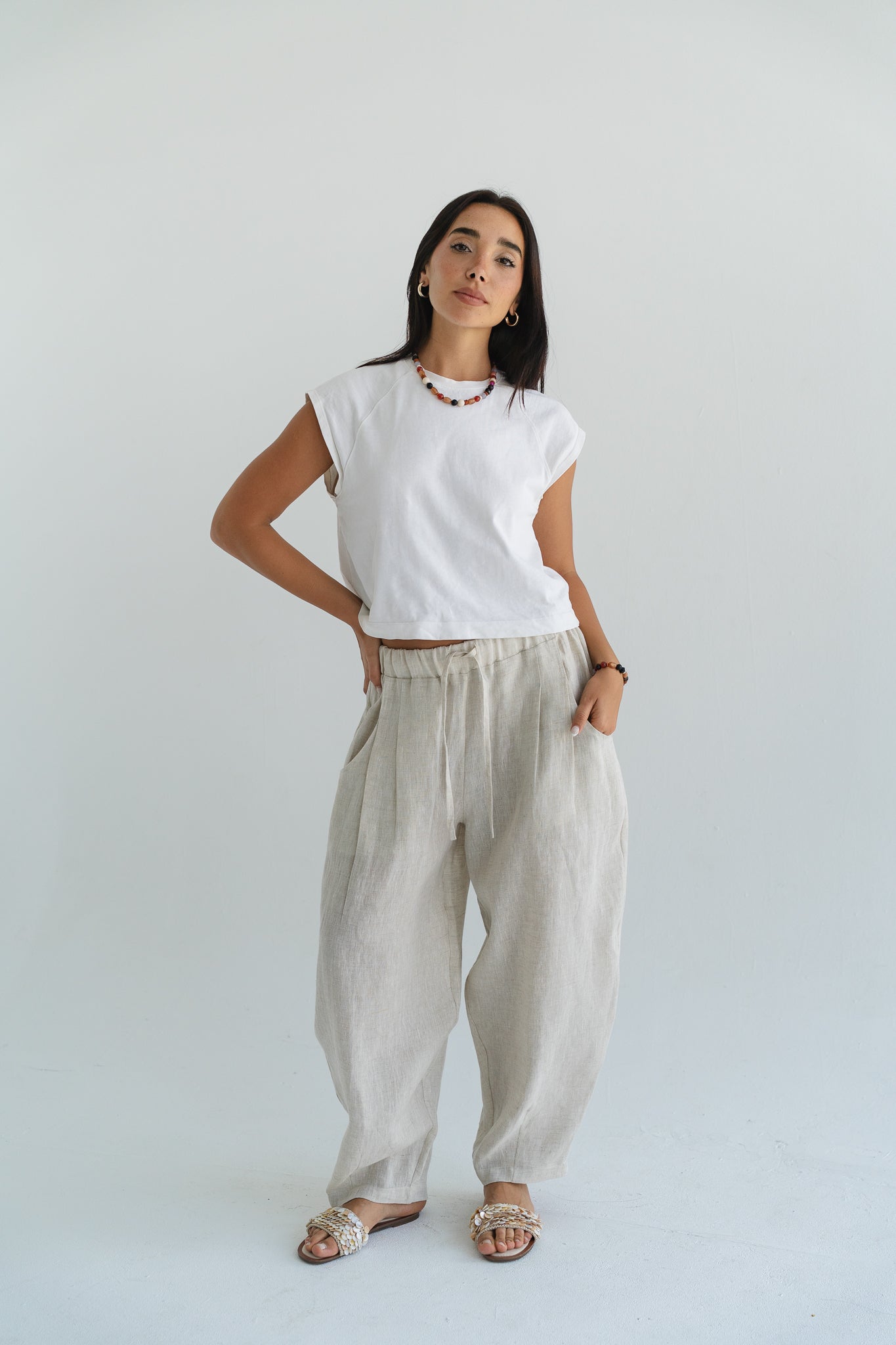 Balloon Linen Pants in Beige