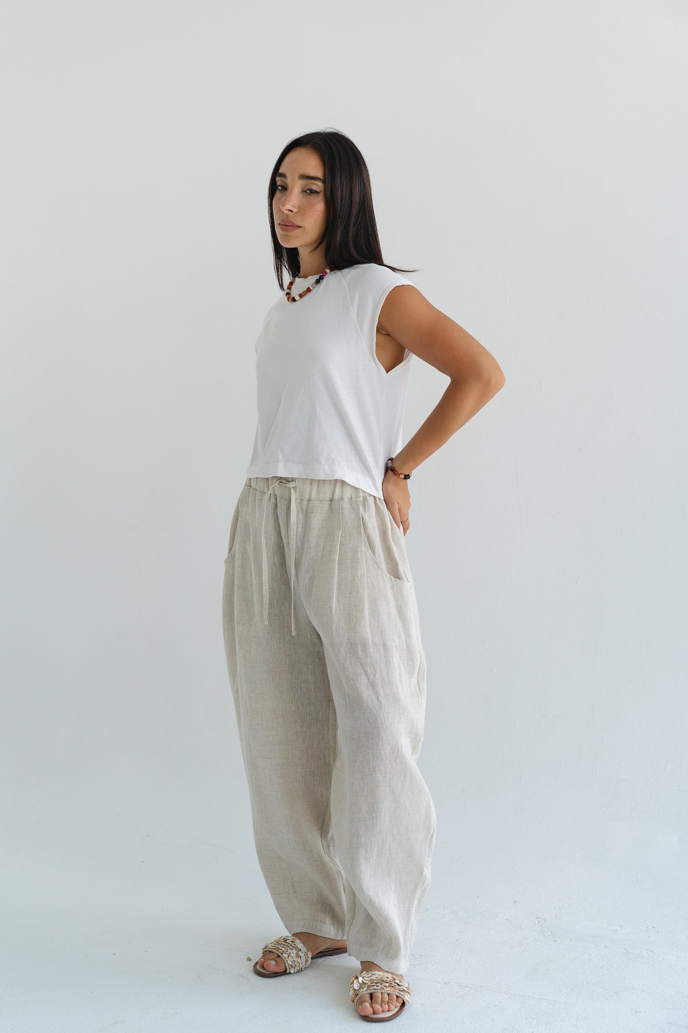 Balloon Linen Pants in Beige