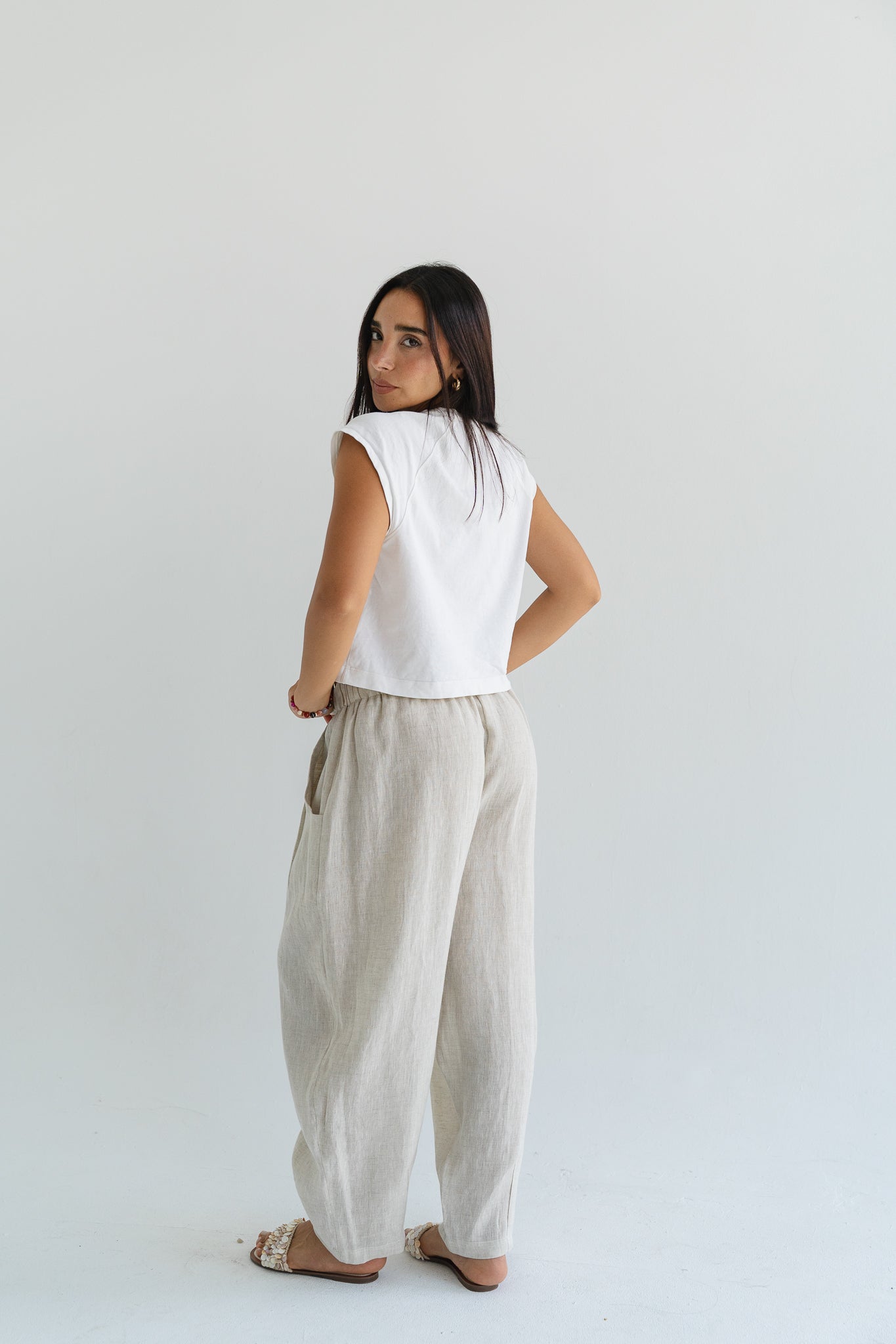 Balloon Linen Pants in Beige