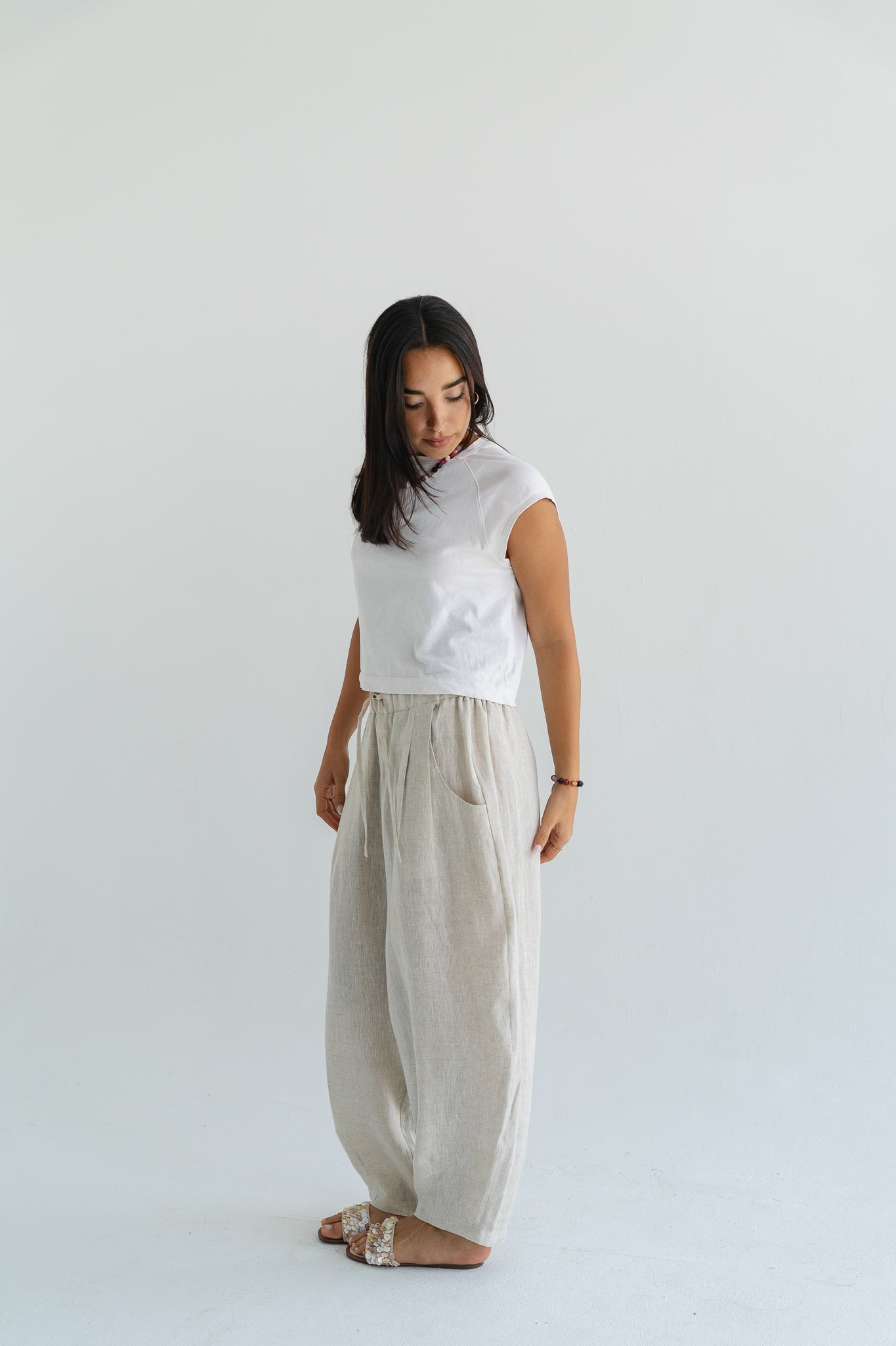 Balloon Linen Pants in Beige