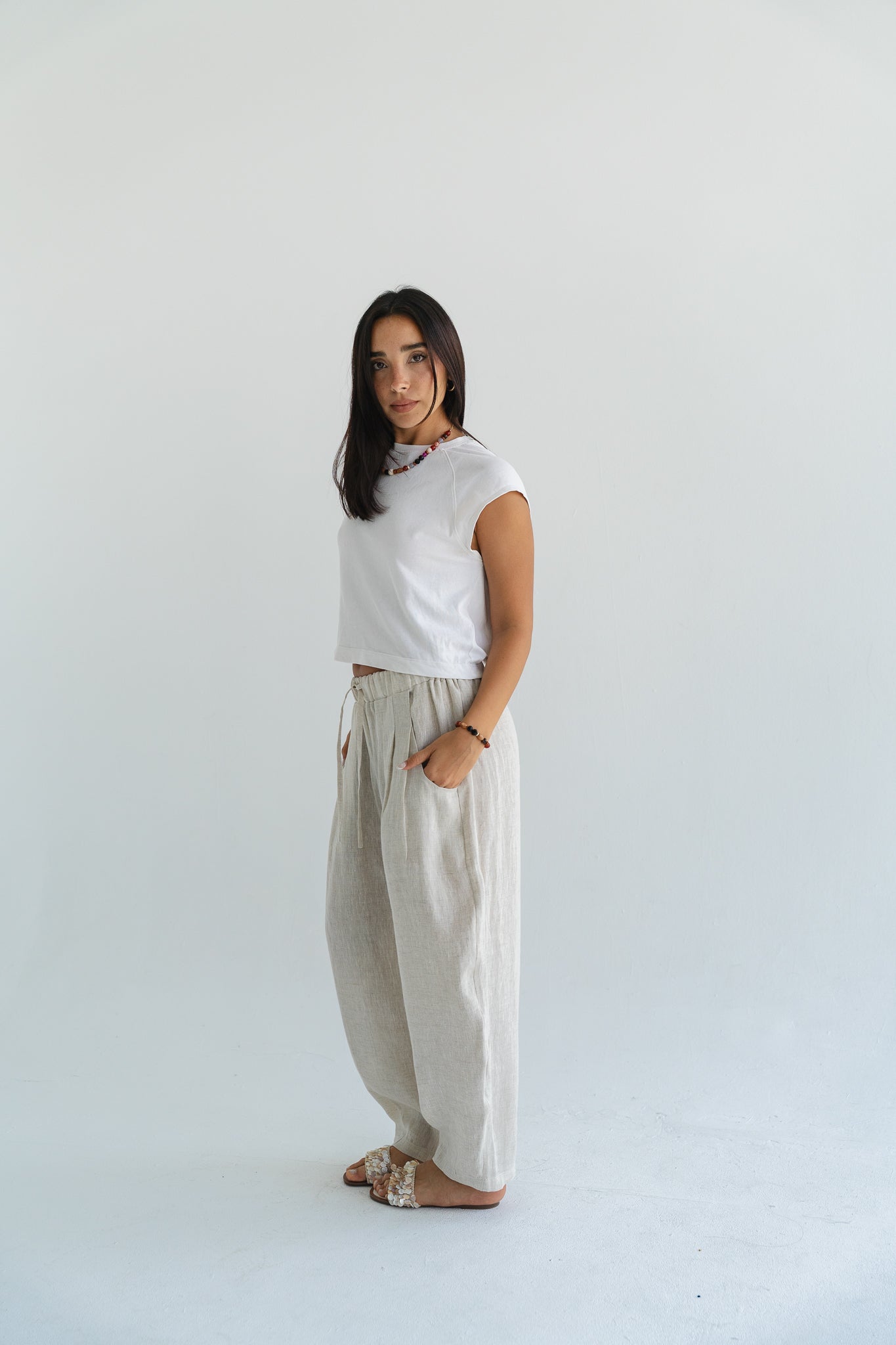 Balloon Linen Pants in Beige