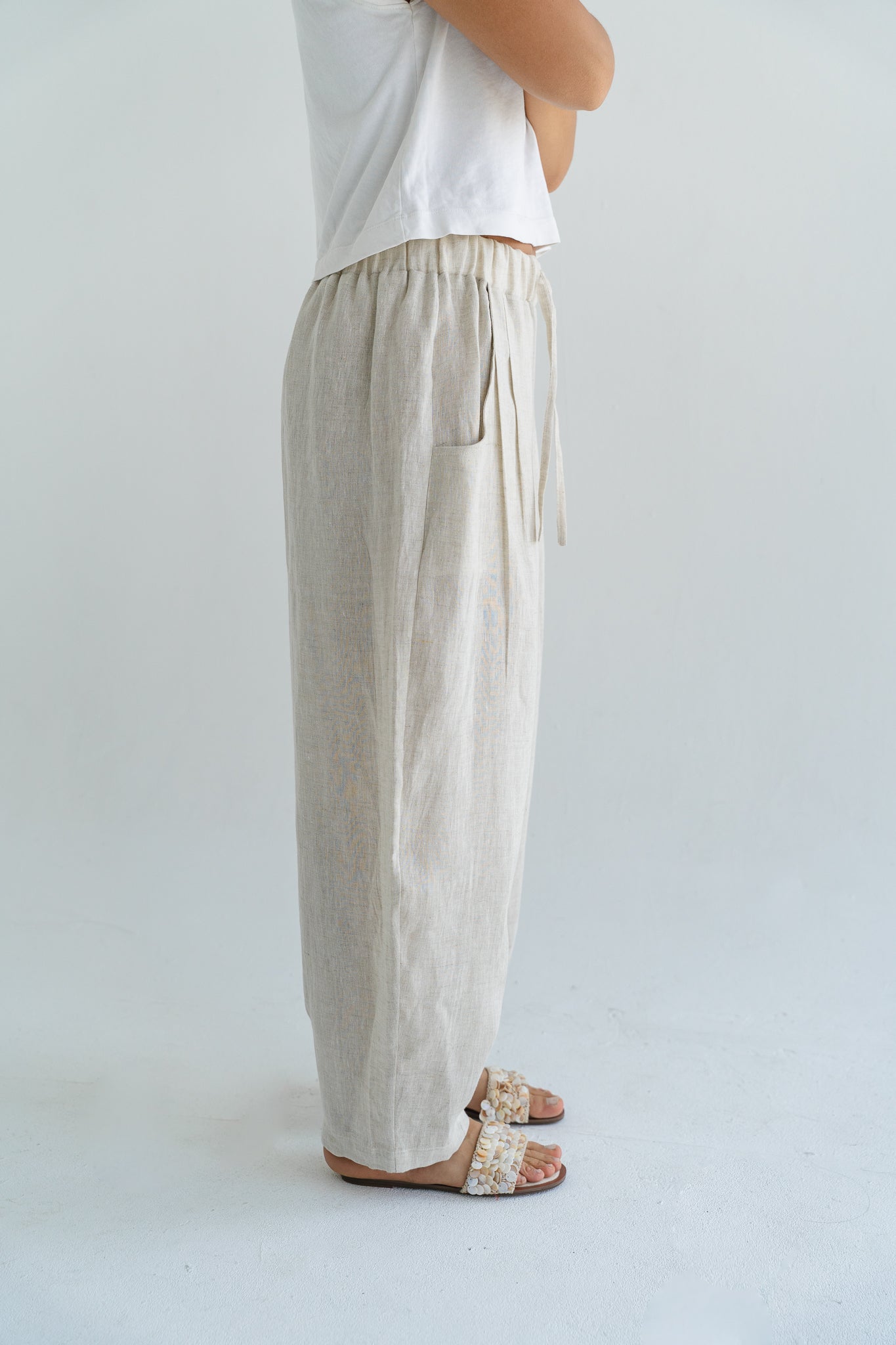 Balloon Linen Pants in Beige