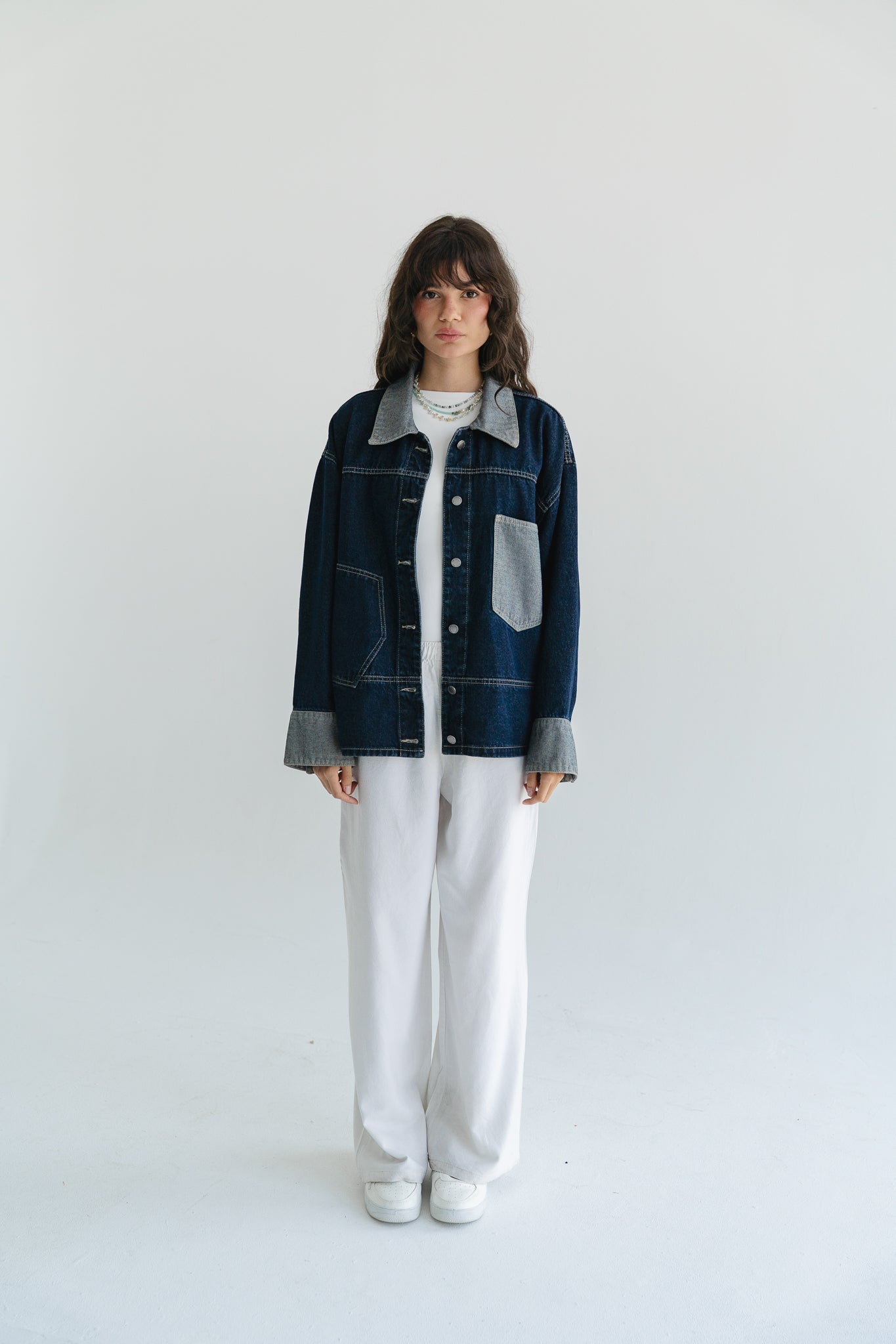 Two Tone Denim Jacket in  Dark Blue