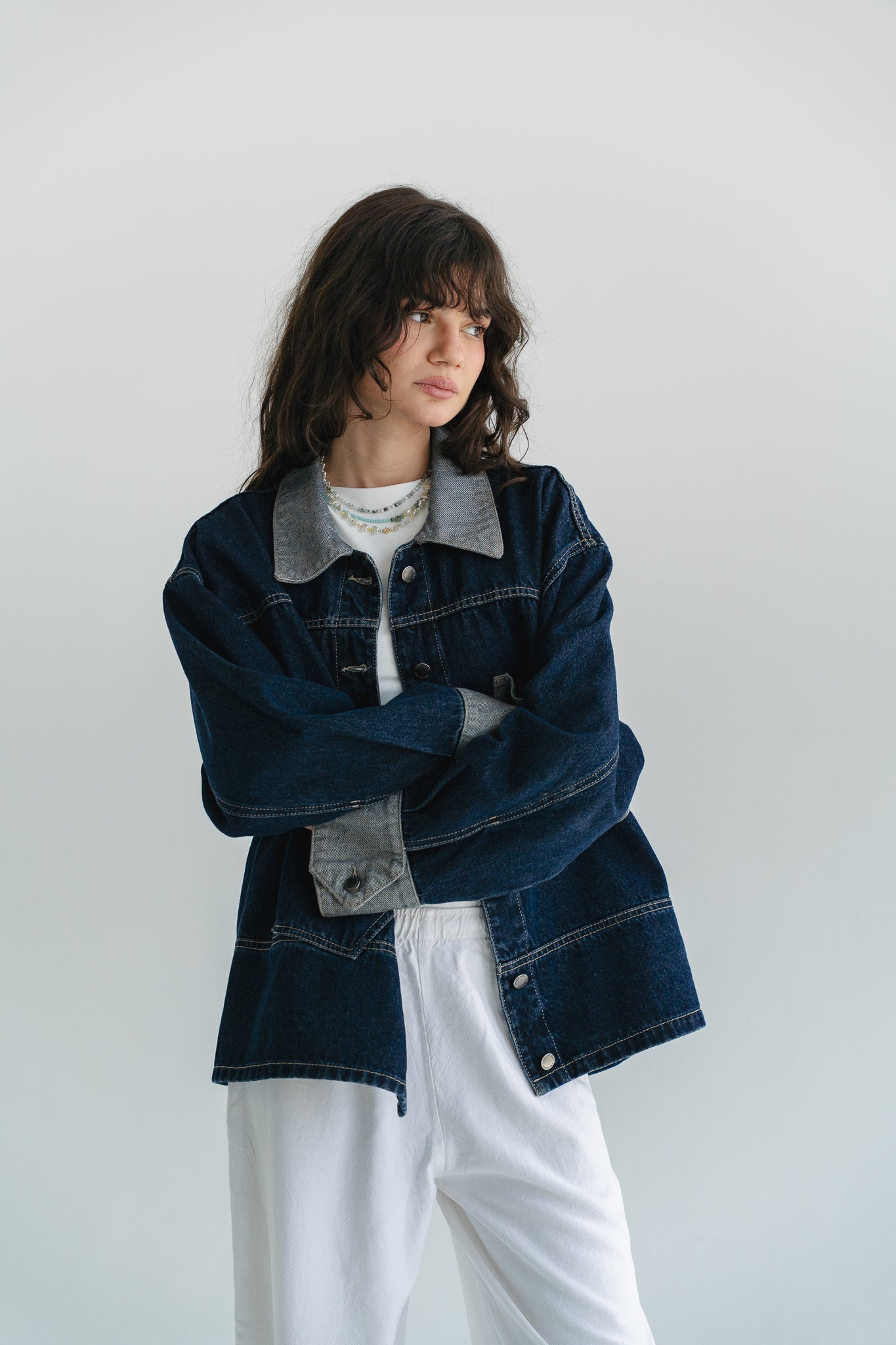 Two Tone Denim Jacket in  Dark Blue