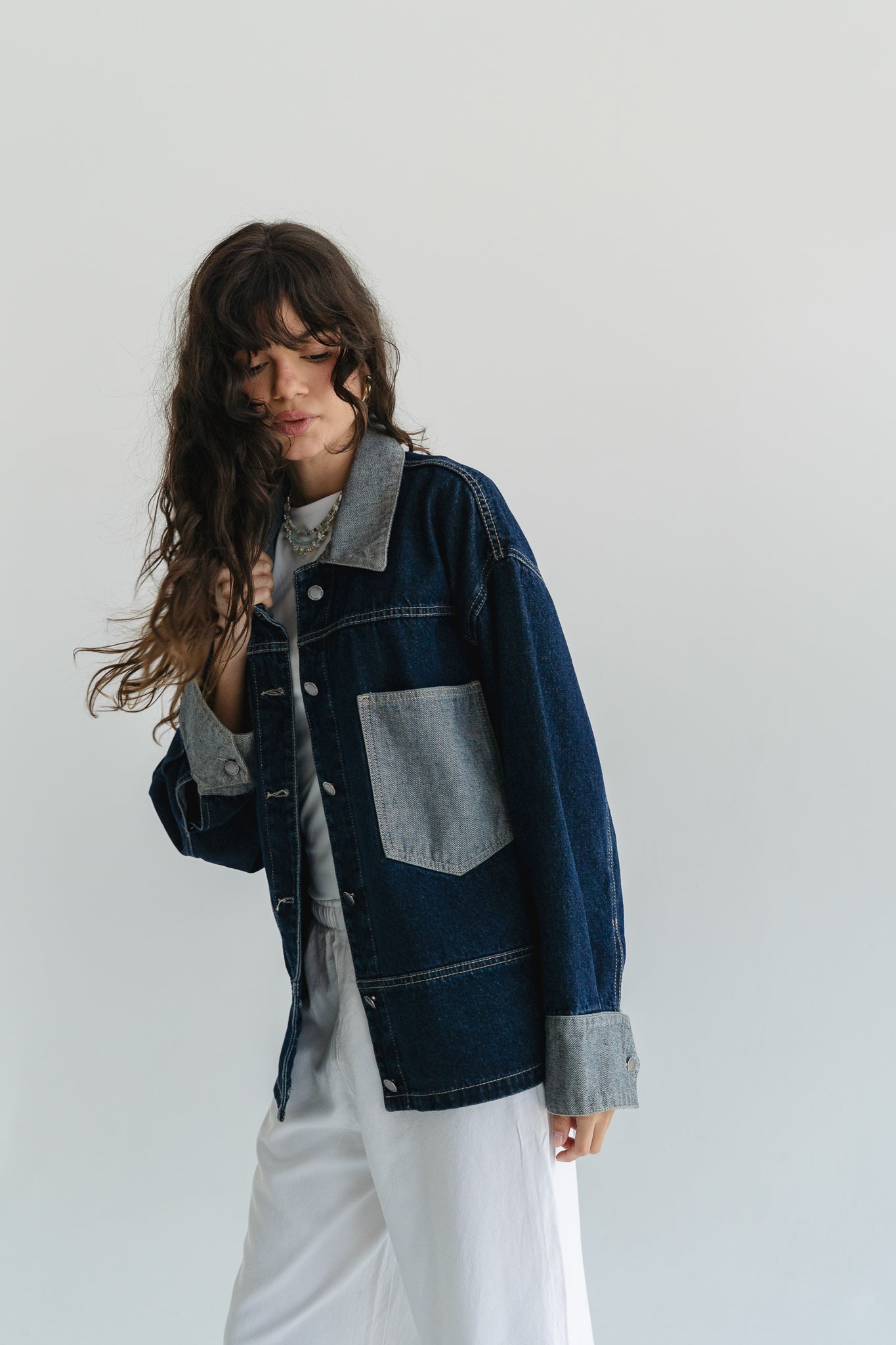 Two Tone Denim Jacket in  Dark Blue