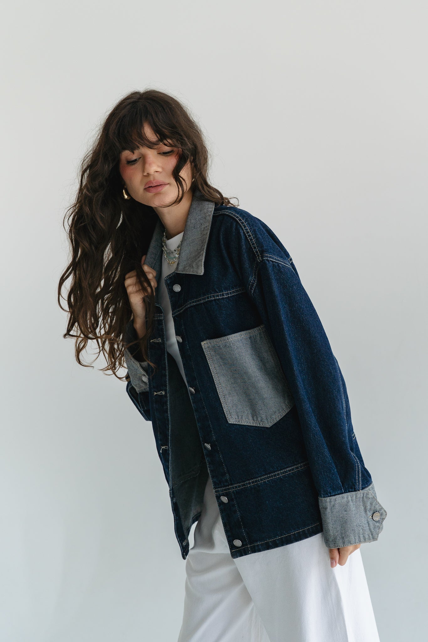 Two Tone Denim Jacket in  Dark Blue