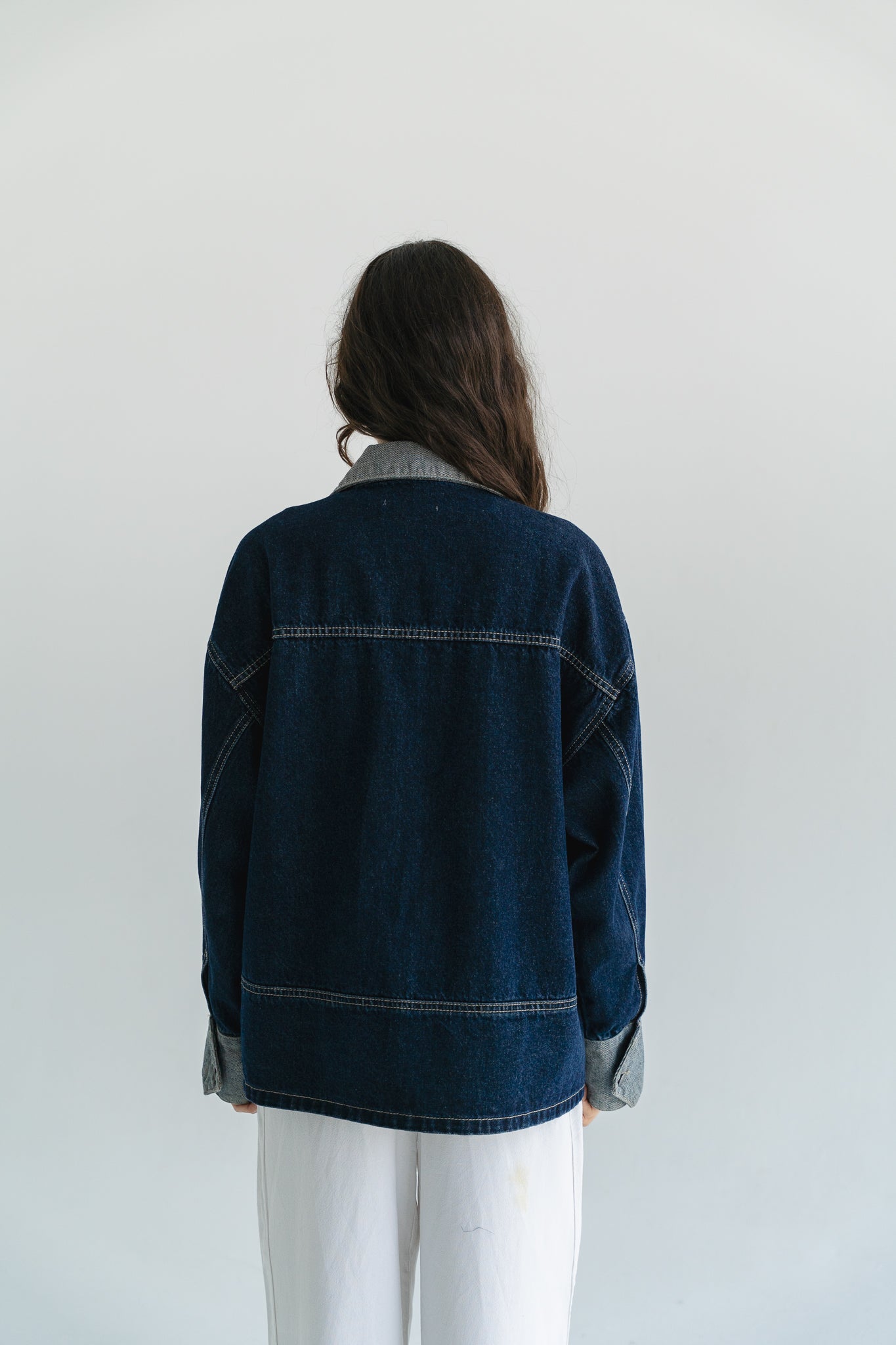Two Tone Denim Jacket in  Dark Blue