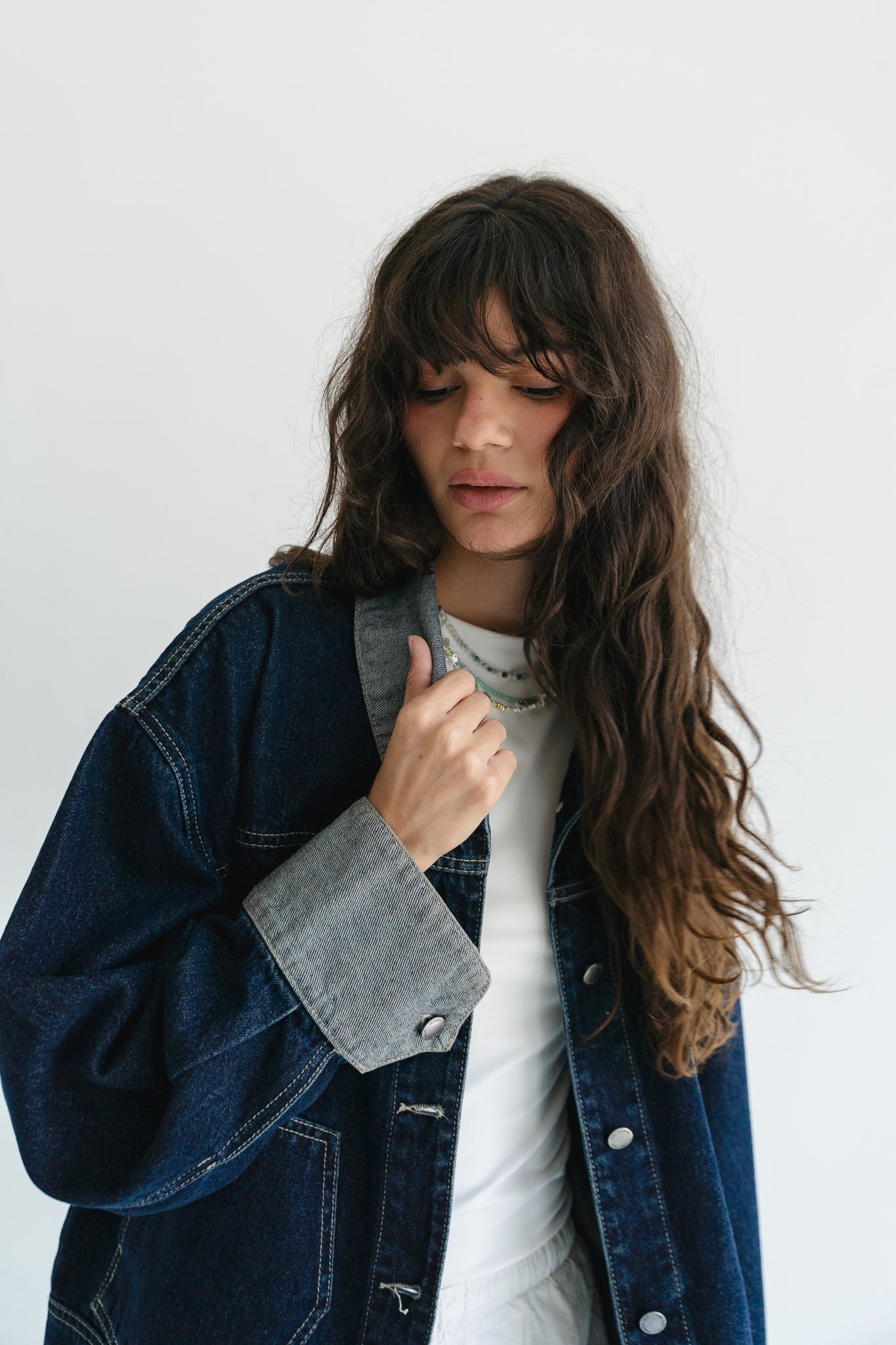 Two Tone Denim Jacket in  Dark Blue