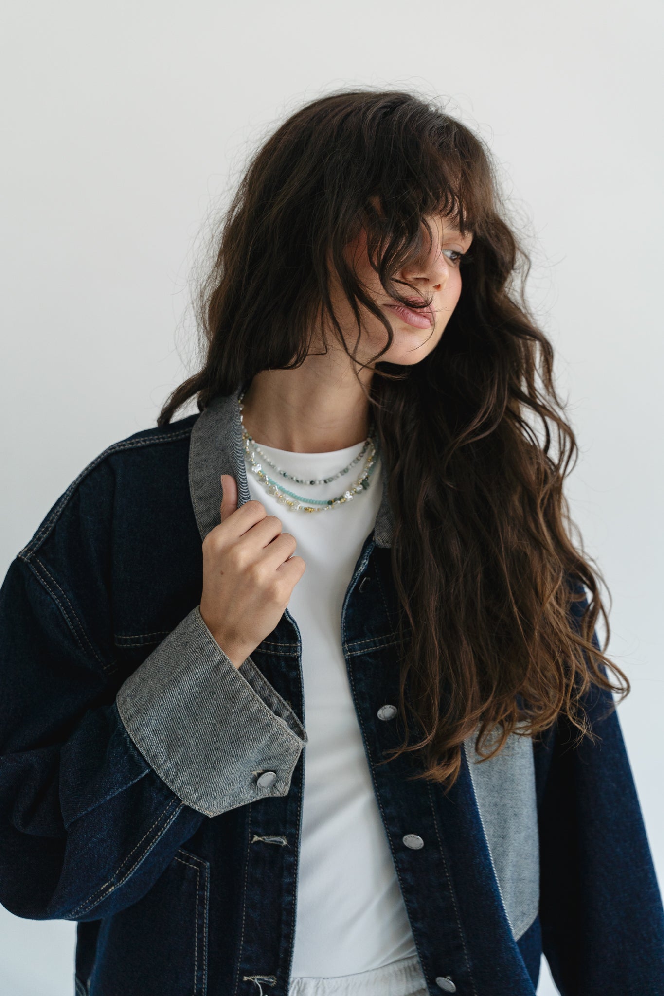 Two Tone Denim Jacket in  Dark Blue