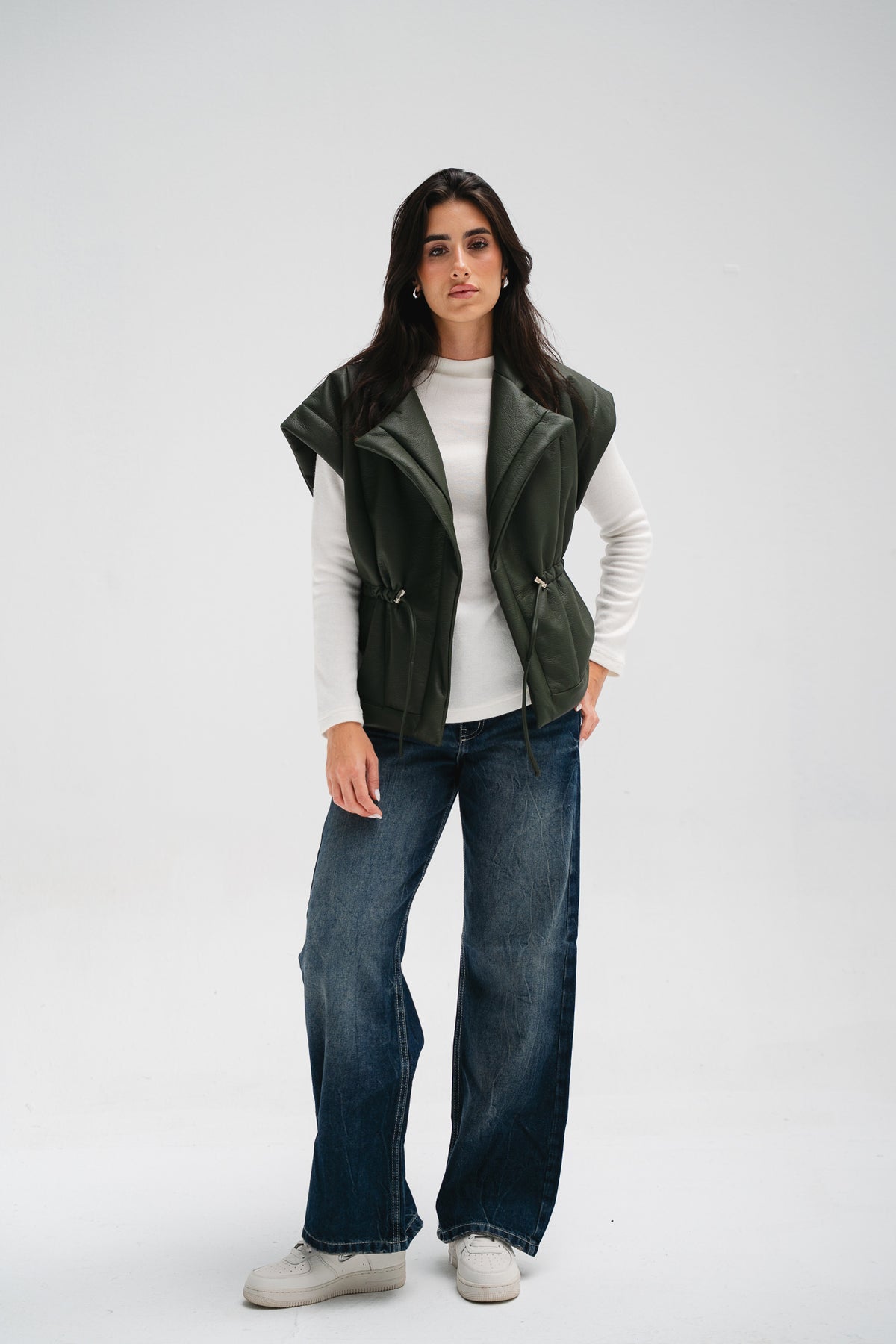 Downtown Leather Vest in Olive