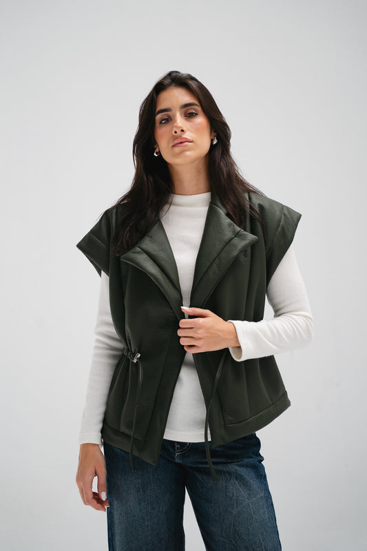 Downtown Leather Vest in Olive