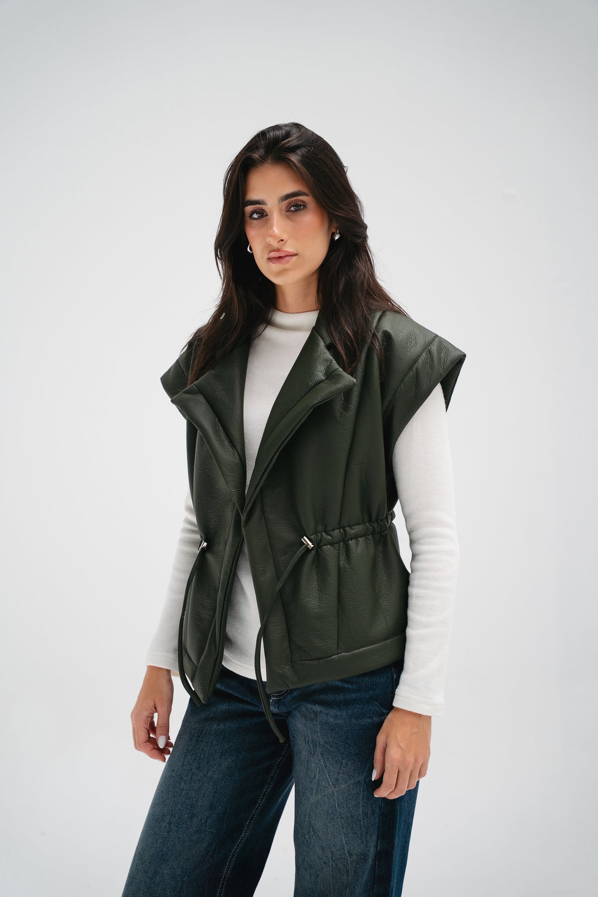 Downtown Leather Vest in Olive