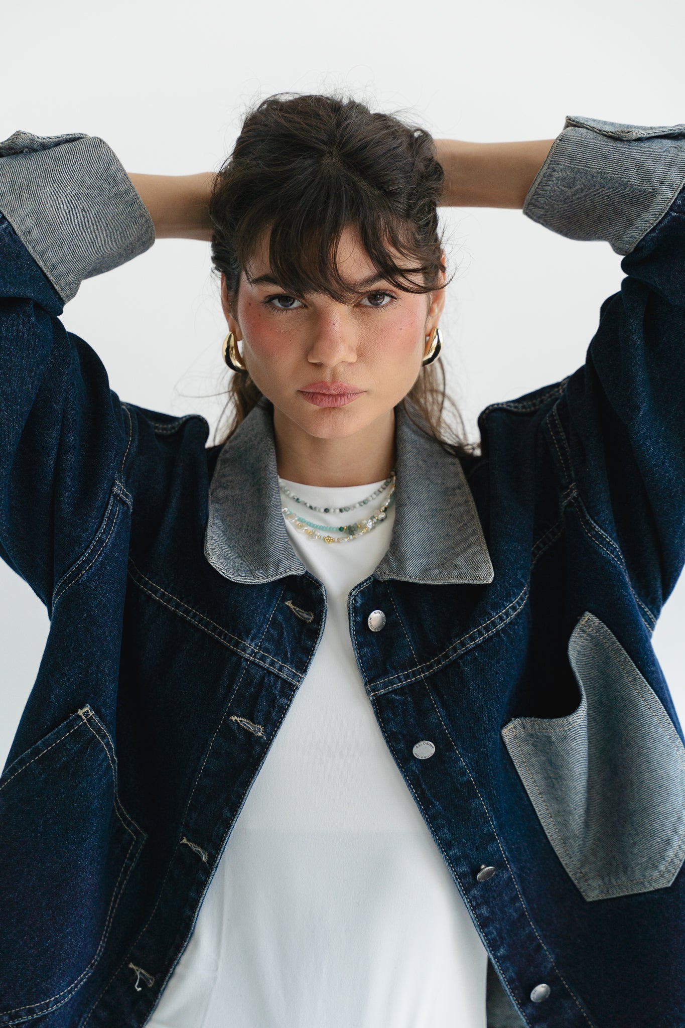 Two Tone Denim Jacket in  Dark Blue