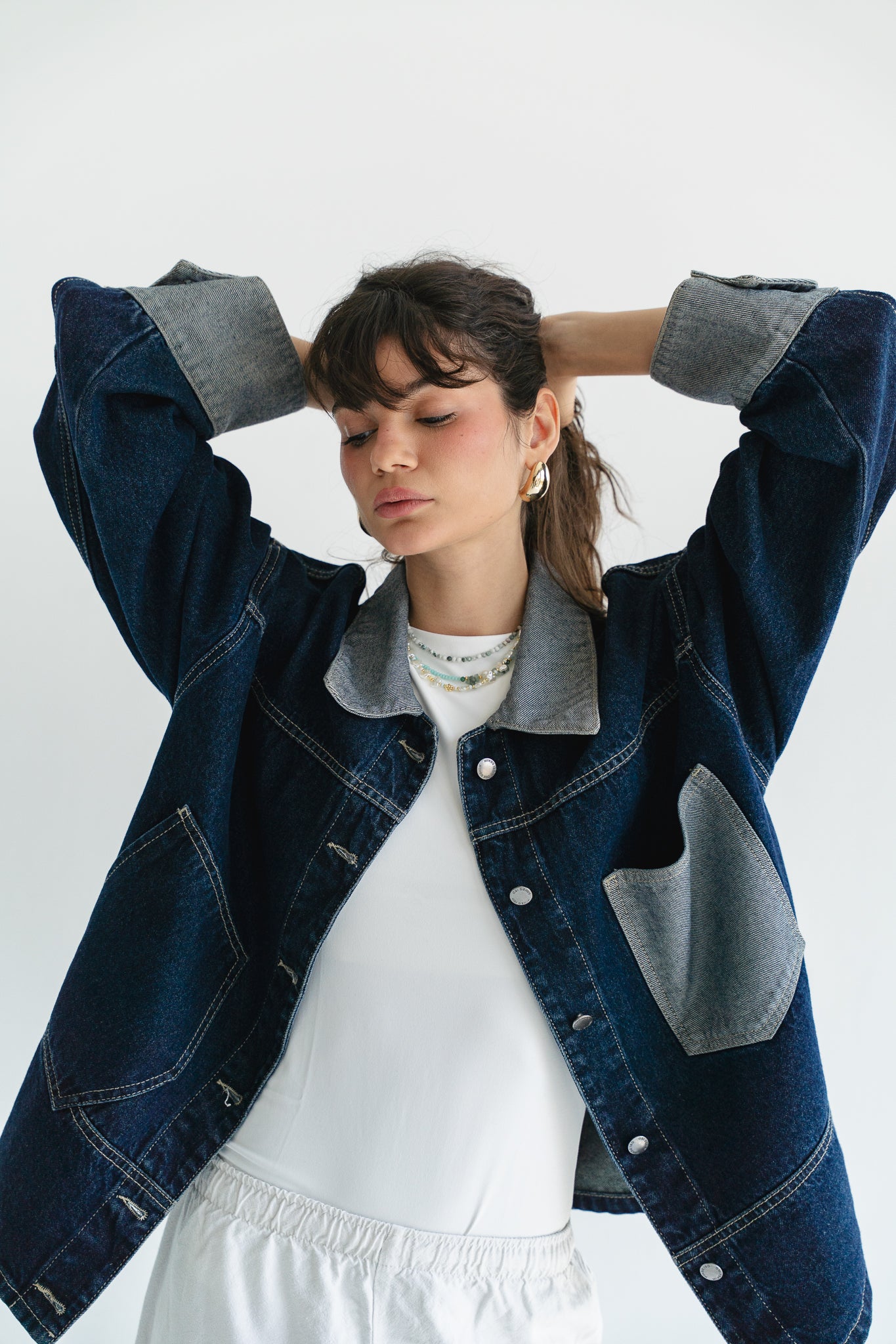 Two Tone Denim Jacket in  Dark Blue