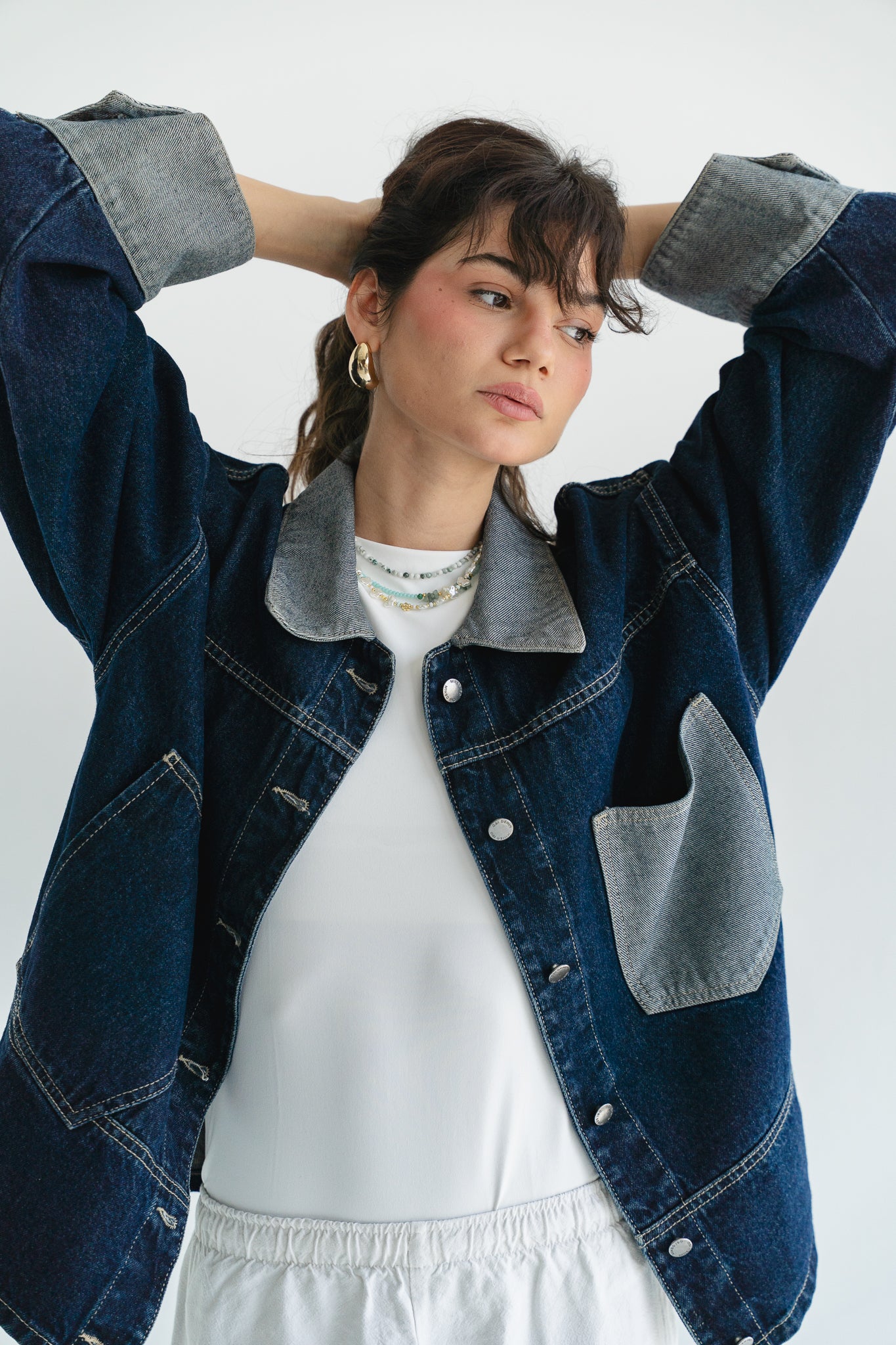 Two Tone Denim Jacket in  Dark Blue