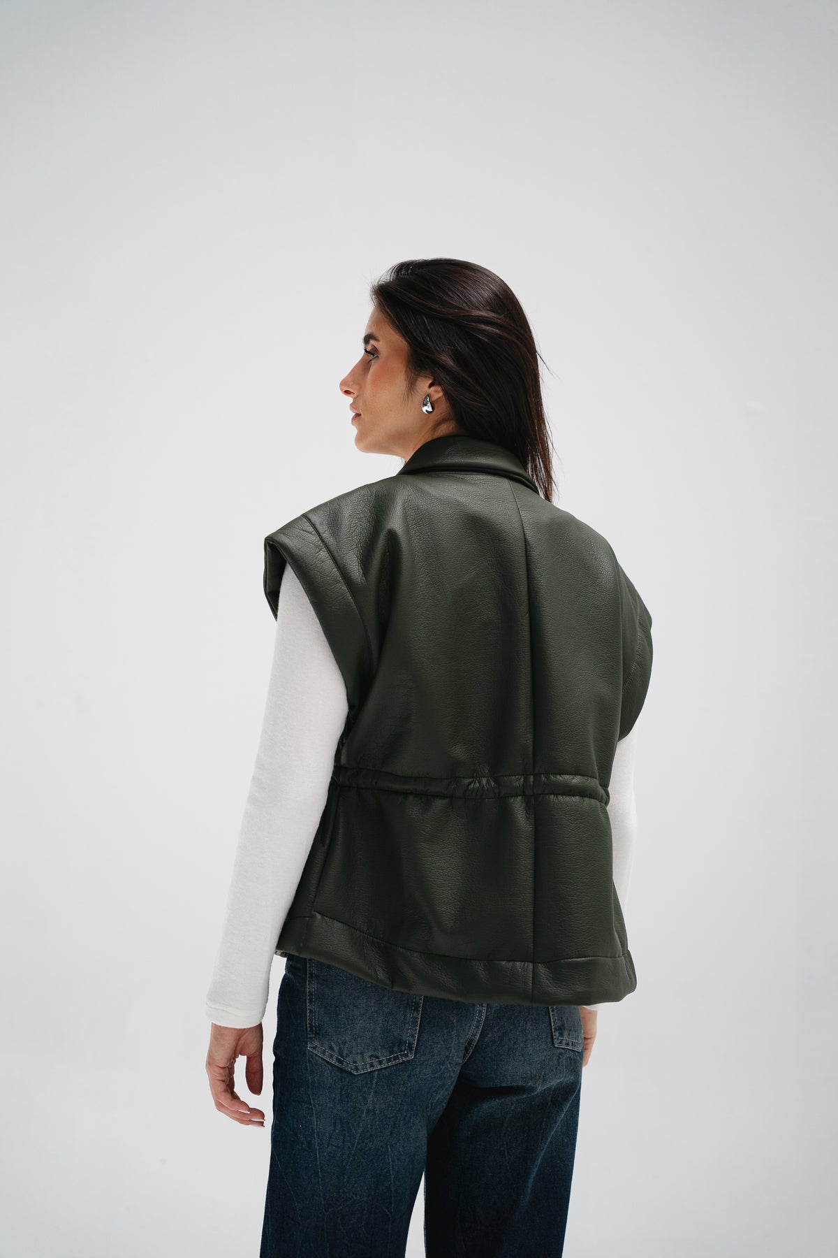 Downtown Leather Vest in Olive