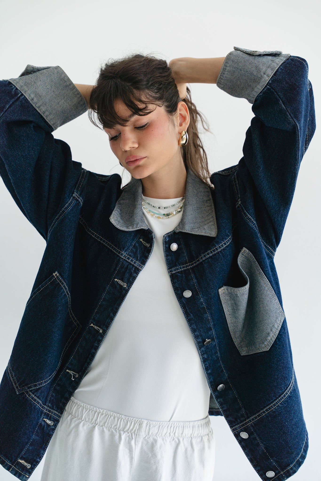 Two Tone Denim Jacket in  Dark Blue