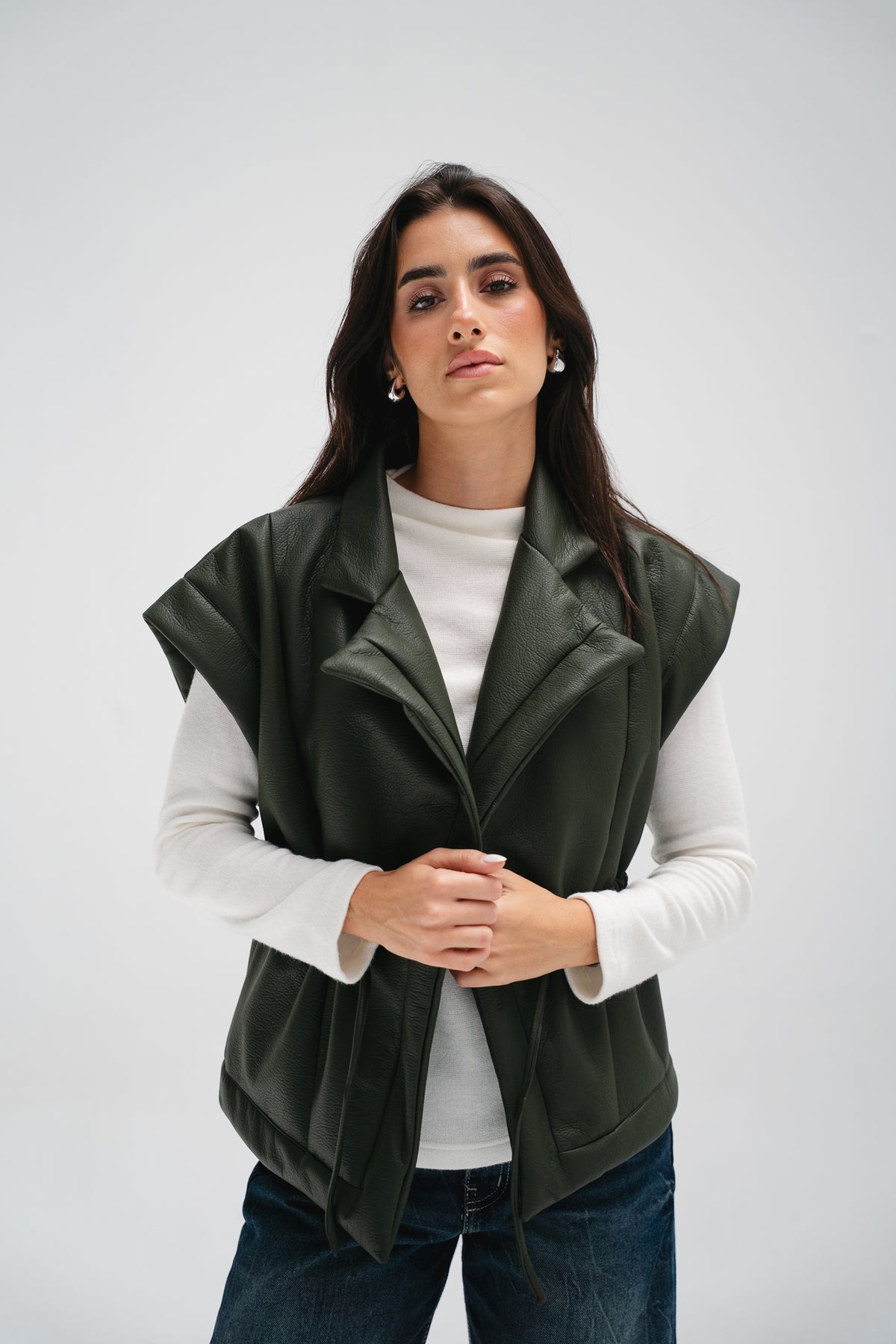 Downtown Leather Vest in Olive