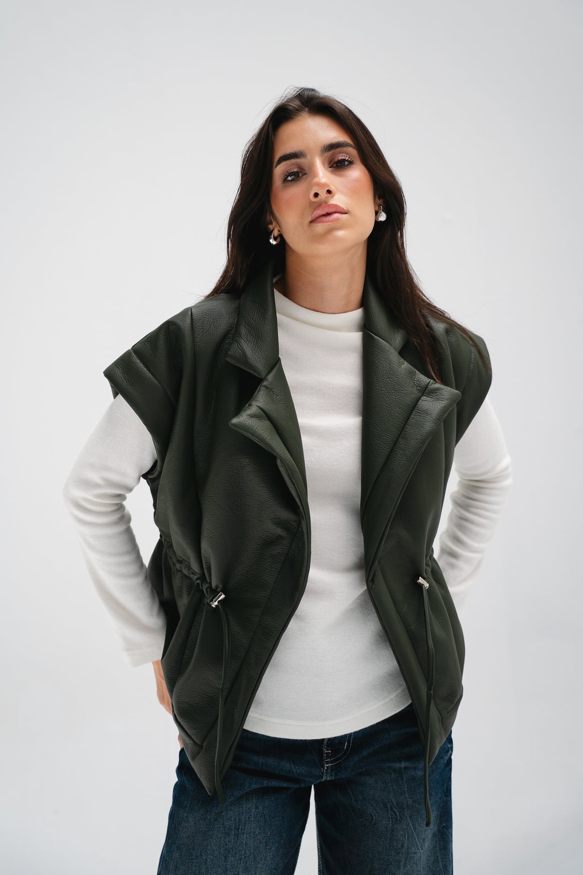Downtown Leather Vest in Olive