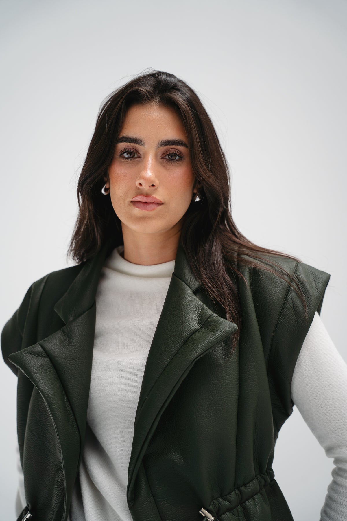 Downtown Leather Vest in Olive