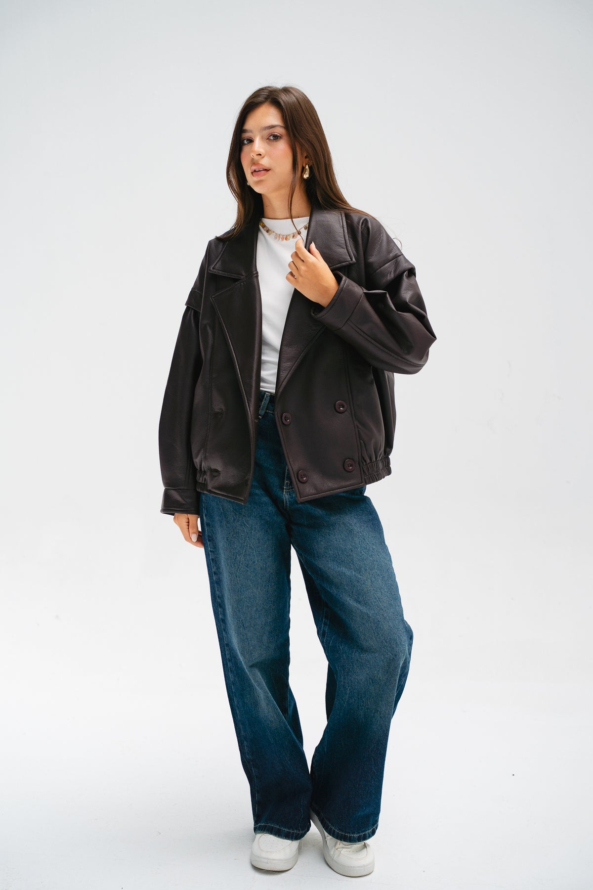 Biker Leather Jacket in Brown