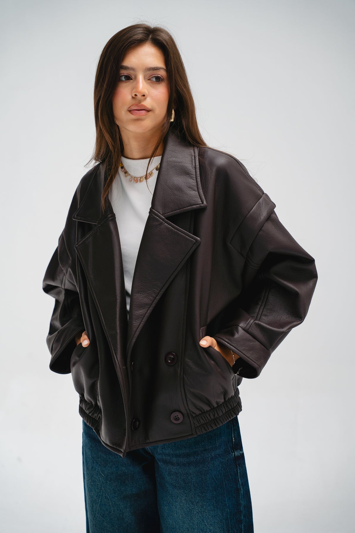 Biker Leather Jacket in Brown