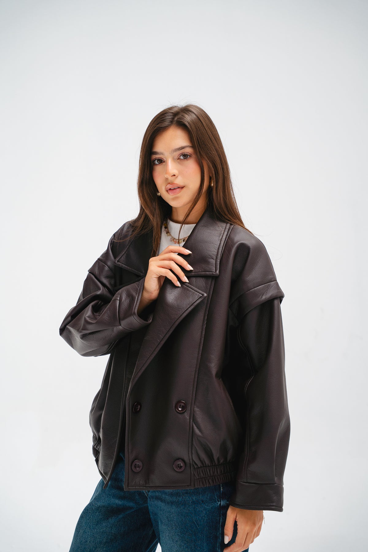 Biker Leather Jacket in Brown