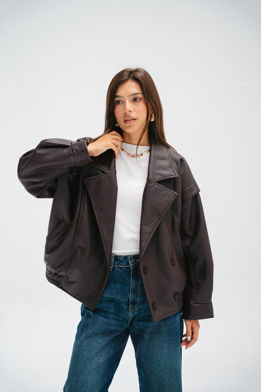 Biker Leather Jacket in Brown