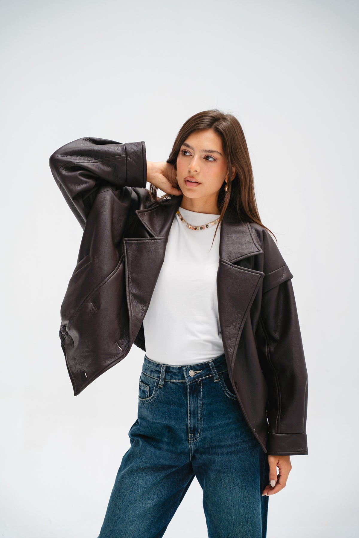 Biker Leather Jacket in Brown